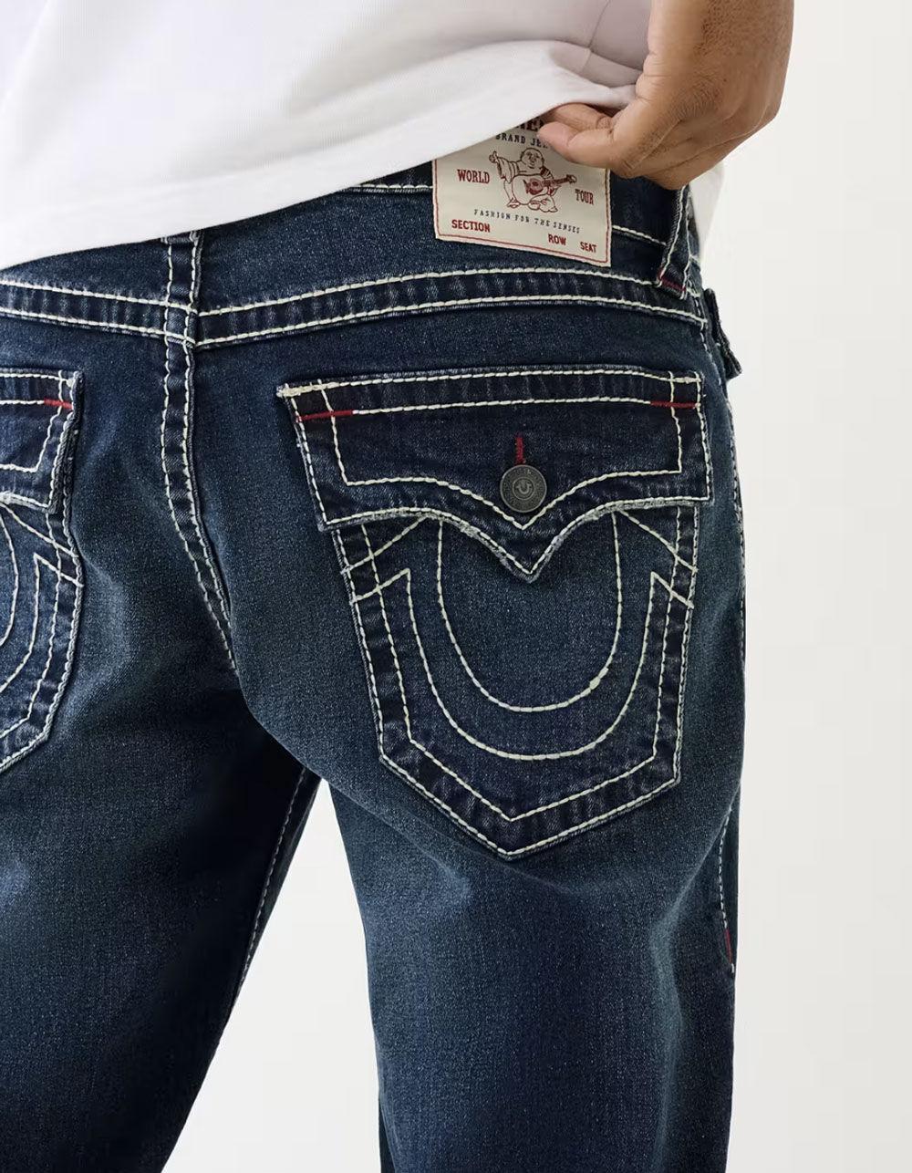 TRUE RELIGION Ricky Big T Flap Mens Relaxed Straight Jeans - MEDIUM INDIGO Product Image