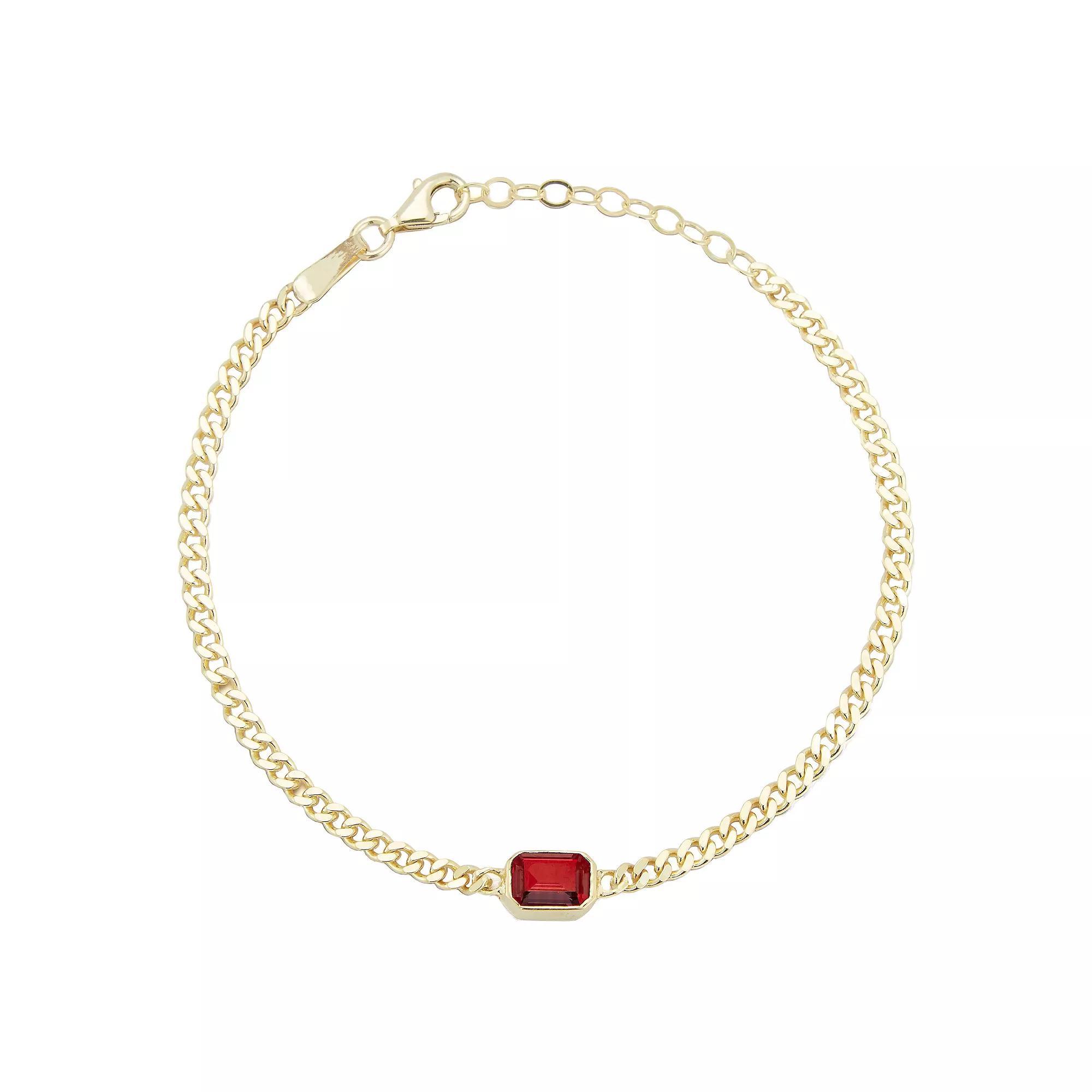 Sunkissed Sterling 14k Gold Over Silver Cubic Zirconia Curb Chain Bracelet, Women's, Size: 7", Gold Tone Green Product Image