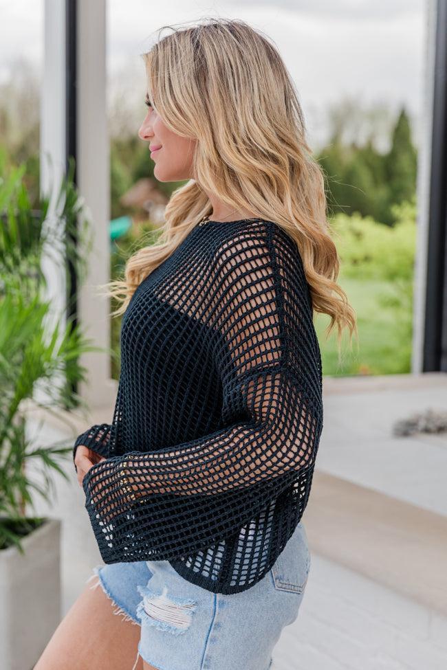 At Your Fingertips Black Open Knit Sweater FINAL SALE Product Image