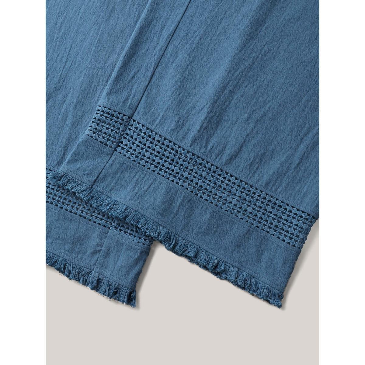 Plus Size Cotton Waist-Tie Lace Wide-Leg Pants Women Cerulean Resort Wide Leg Mid Rise Vacation Pants BloomChic 26/4X Product Image