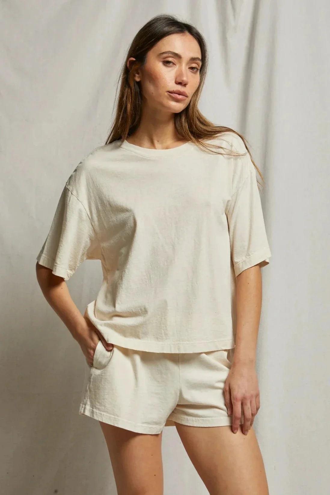 perfectwhitetee Adia Supima Cotton Shorts in Sugar Product Image