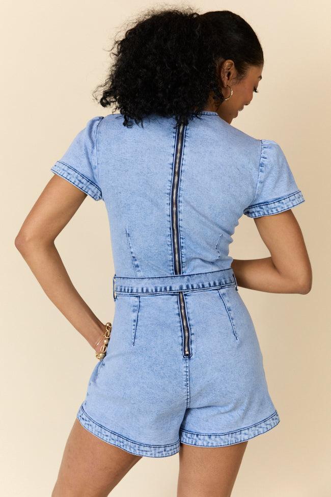 When's Intermission Denim Short Sleeve Romper SALE Product Image
