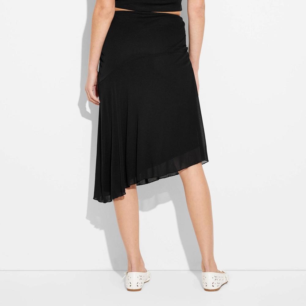 Womens Asymmetrical Maxi A-Line Skirt - Wild Fable Black L: High Rise, Pull-On, Mesh, Elastic Waistband Product Image