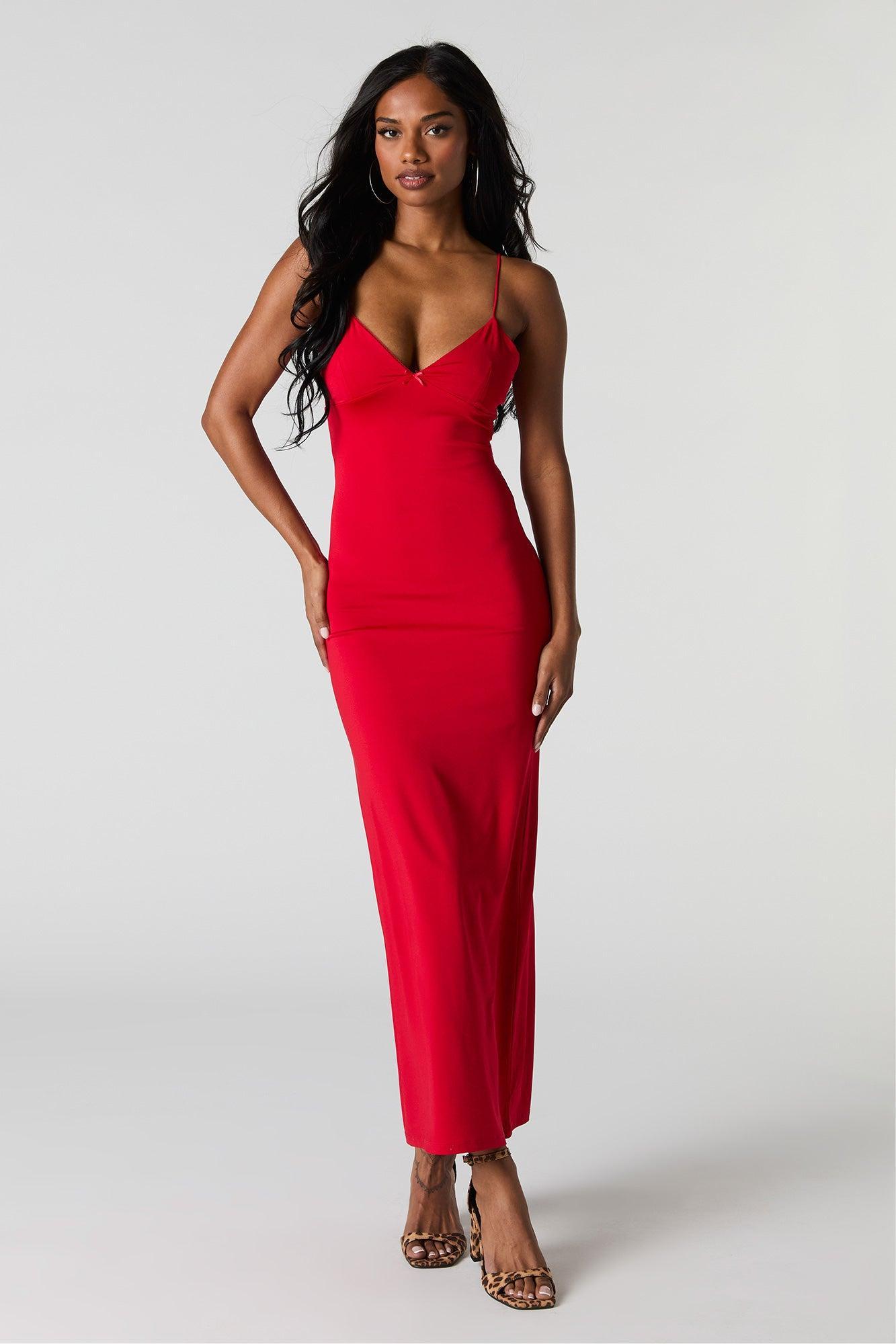 Contour V-Neck Lace Trim Midi Dress Female Product Image