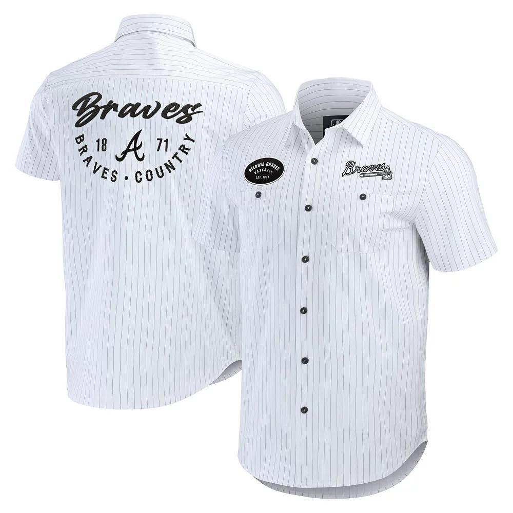 Men's Darius Rucker Collection by Fanatics White Atlanta Braves Pin Stripe Short Sleeve Button-Up Shirt, Size: Medium Product Image