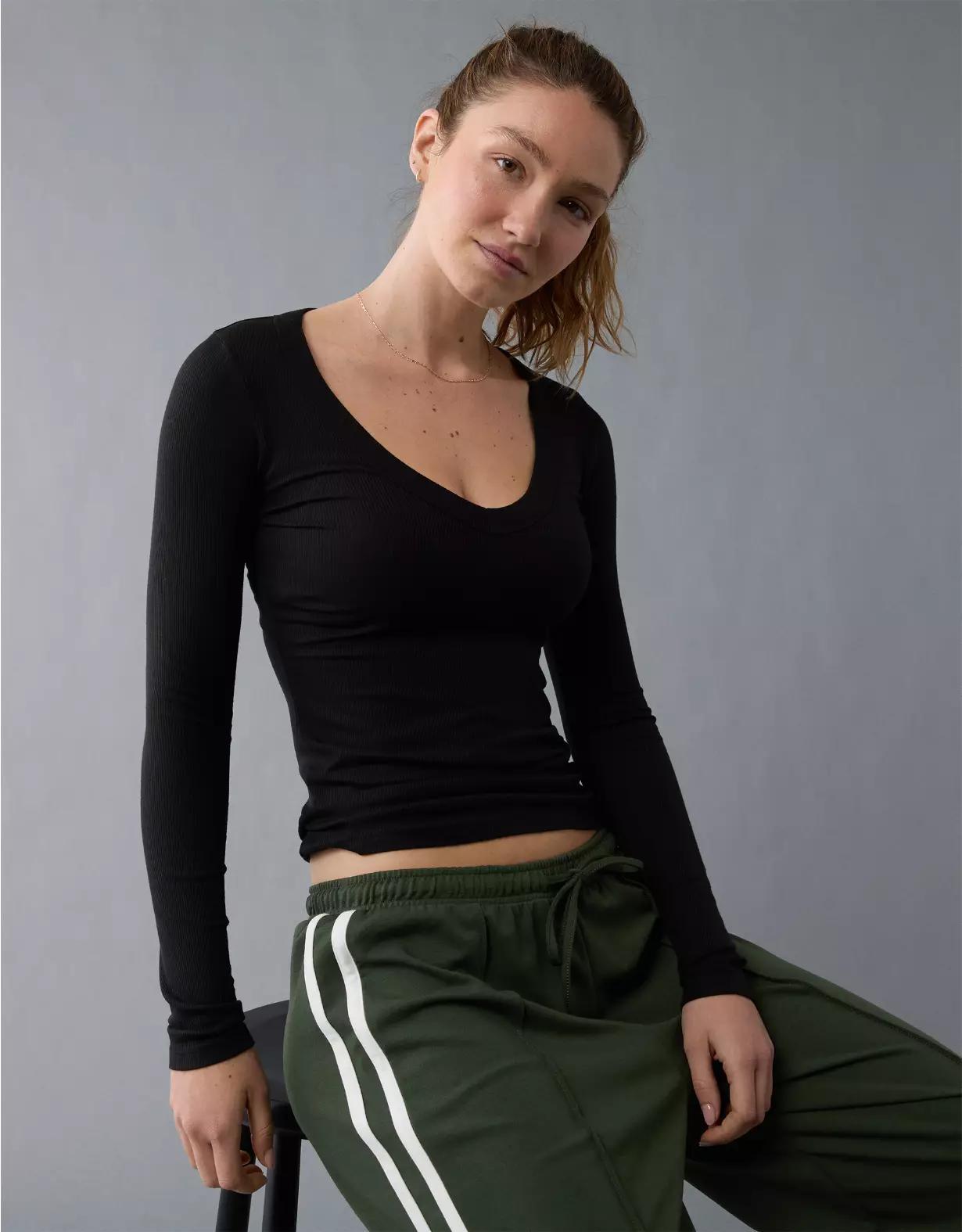 AE Soft & Sexy Long-Sleeve V-Neck T-Shirt Product Image