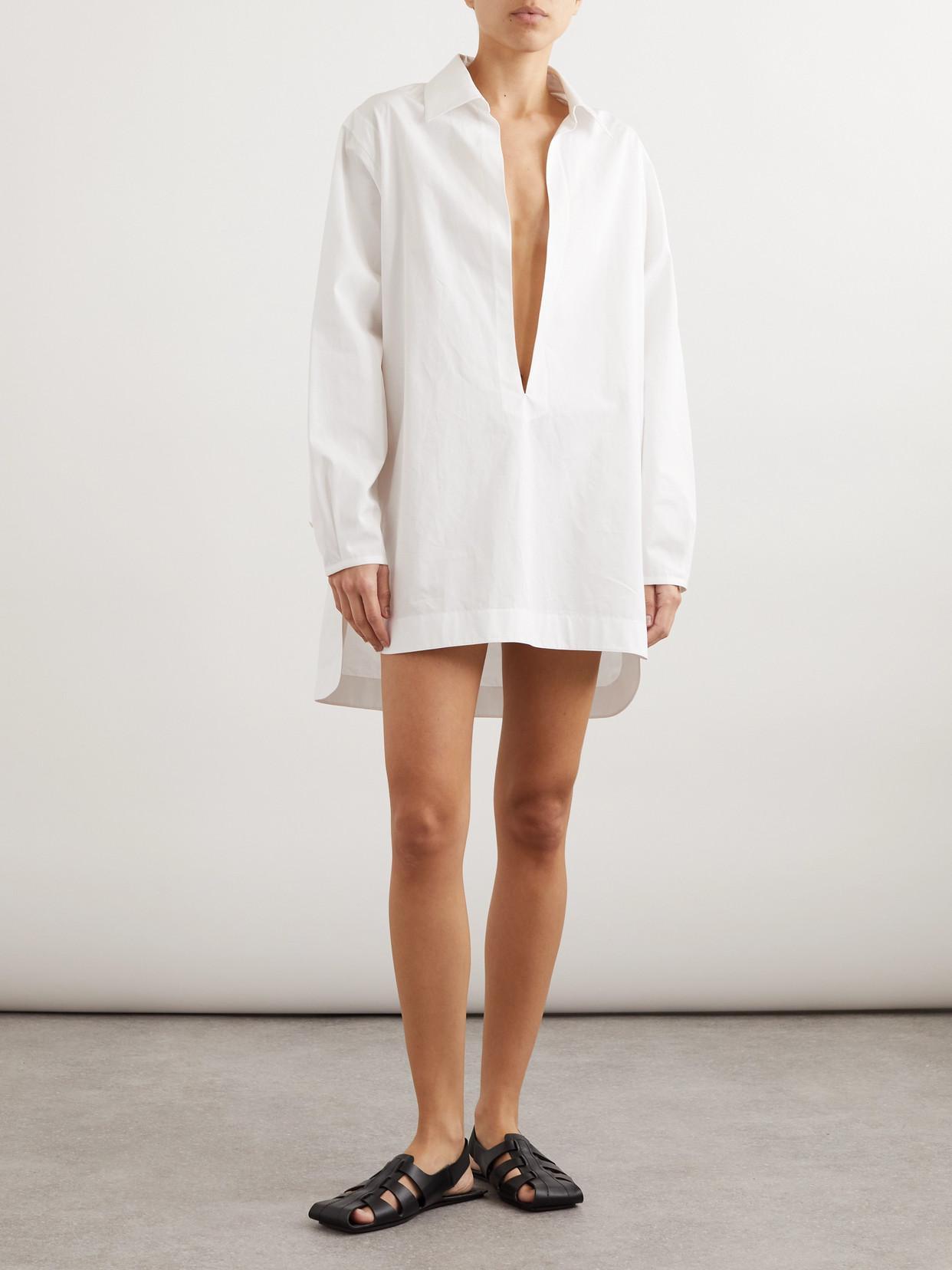 ALAÏA Poplin Tunic Plunge Mini Dress In Blanc Product Image