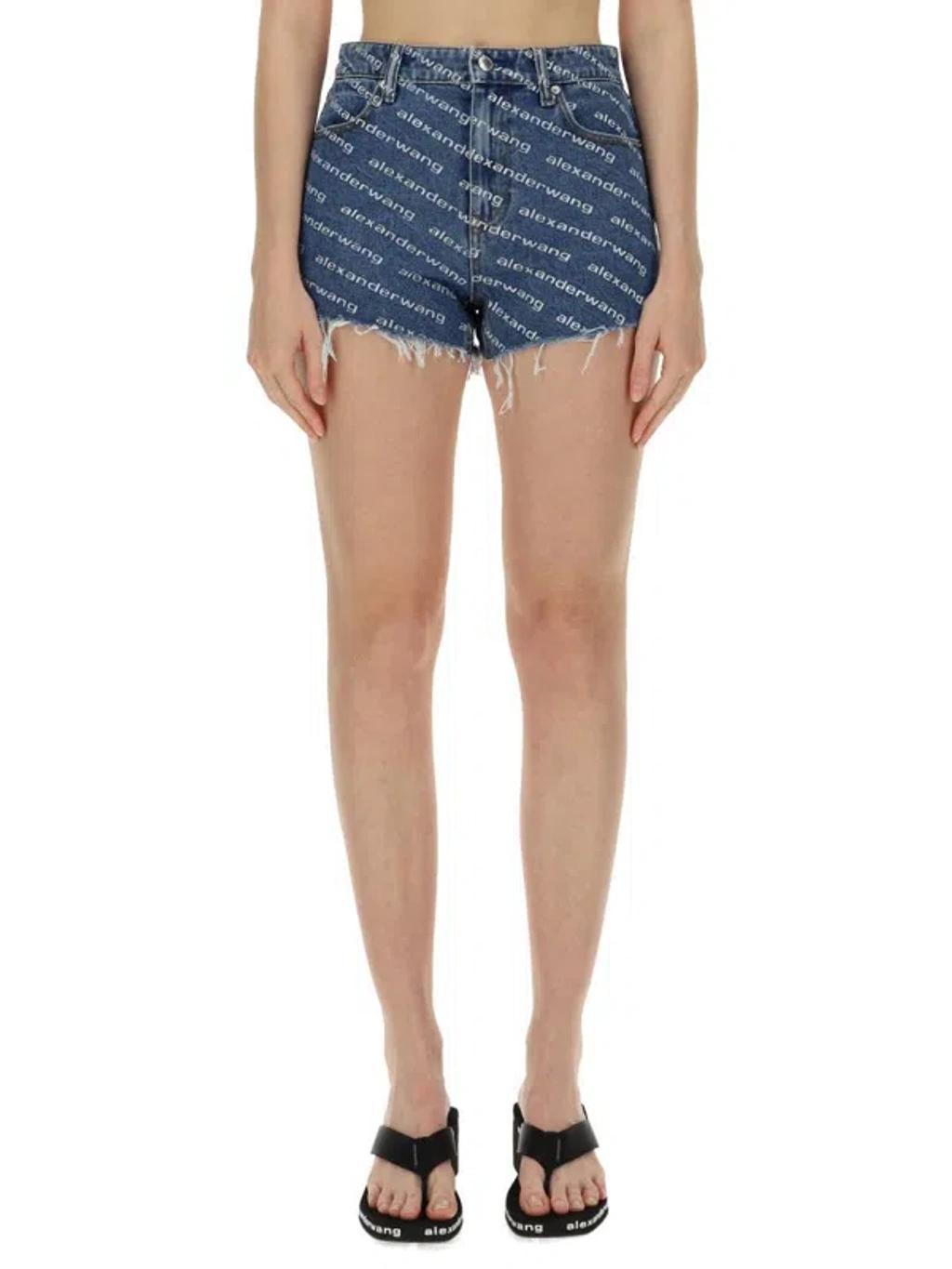 ALEXANDER WANG T Alexander Wang Bite Logo-print Denim Shorts Product Image