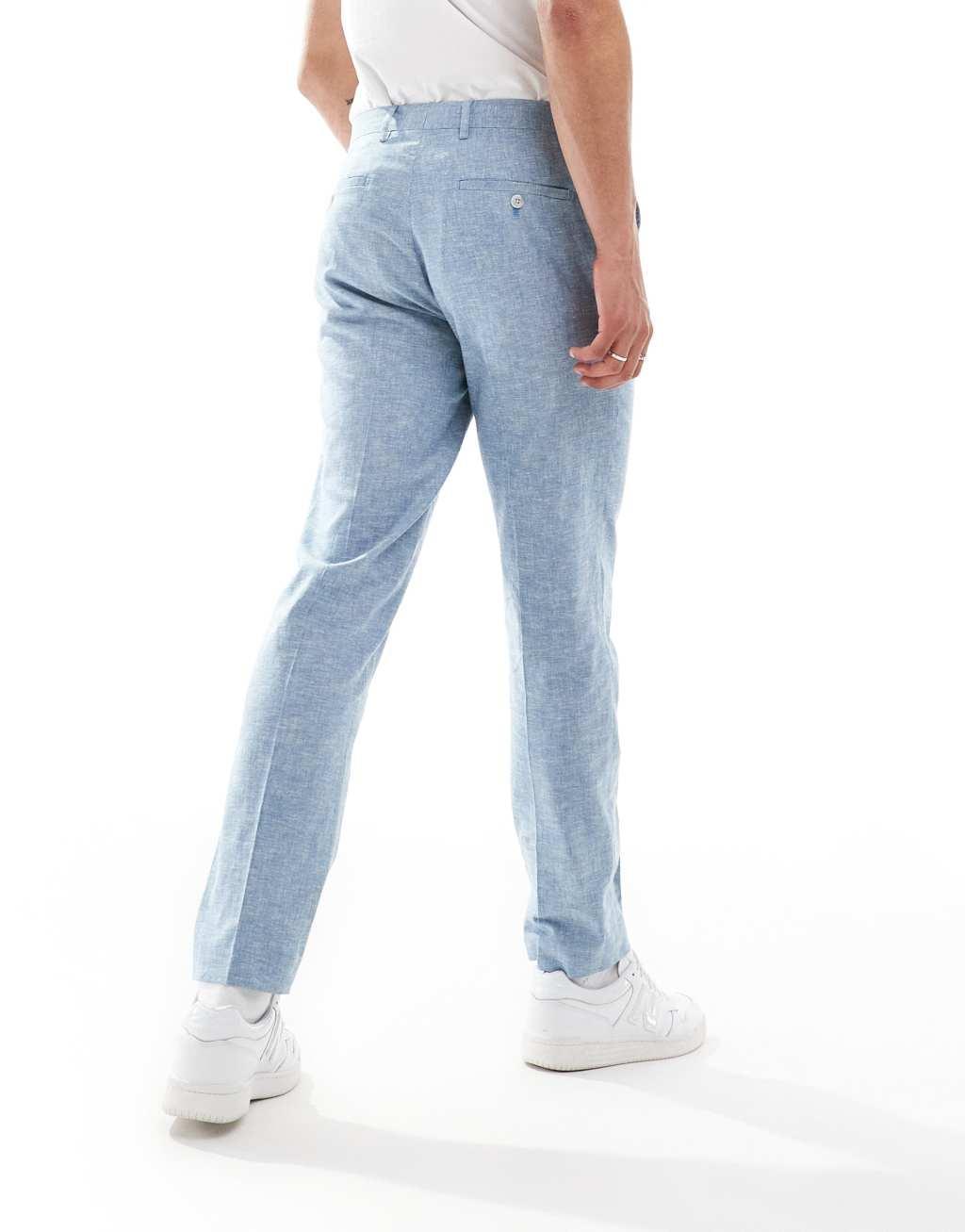Jack & Jones Premium linen mix slim fit pants in light blue Product Image
