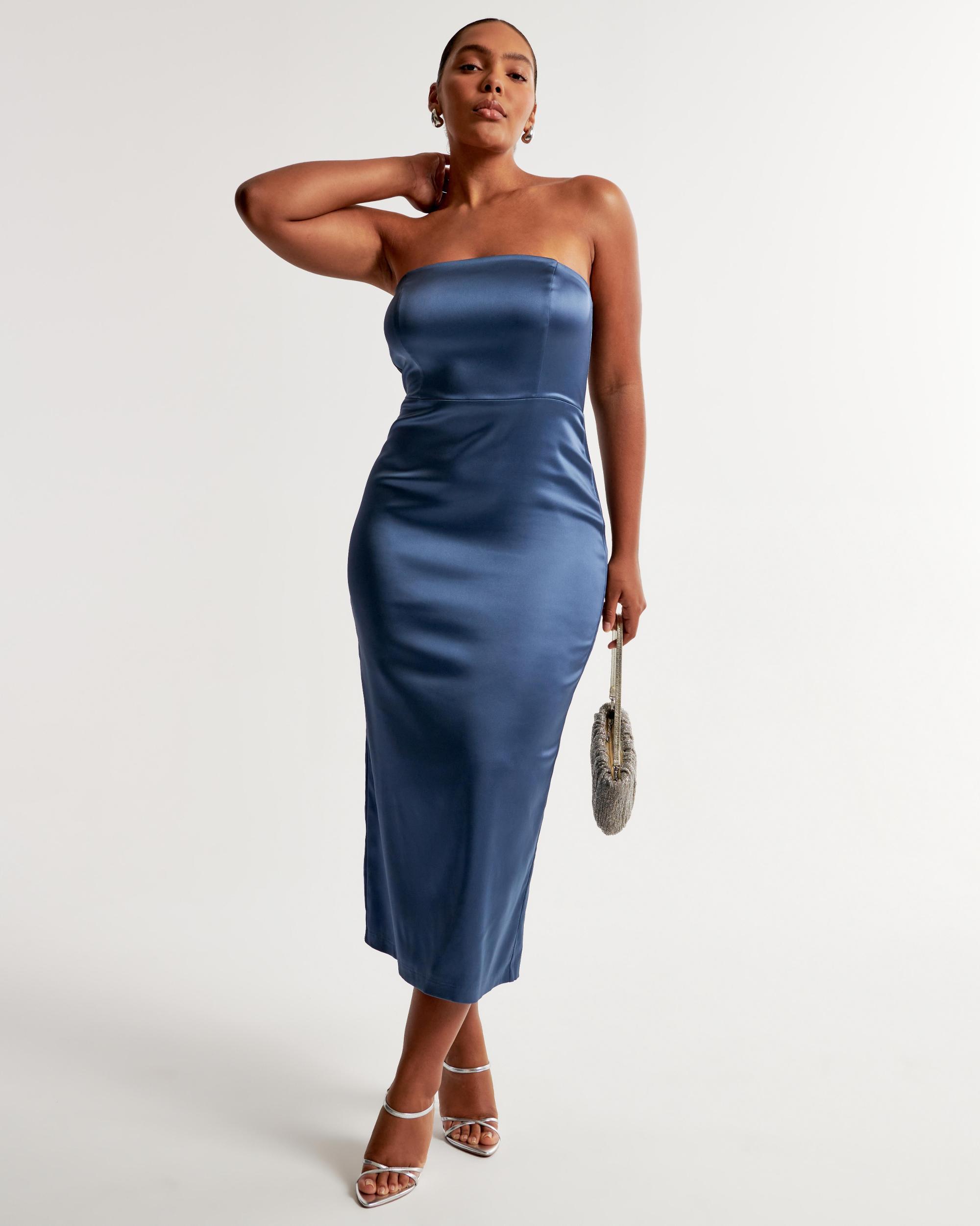 Stretch Satin Strapless Maxi Dress Product Image