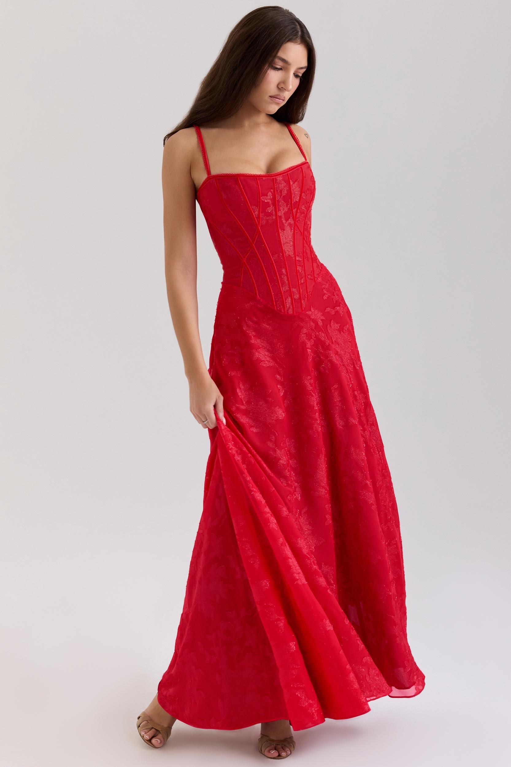 Esme  red lurex chiffon maxi dress Product Image