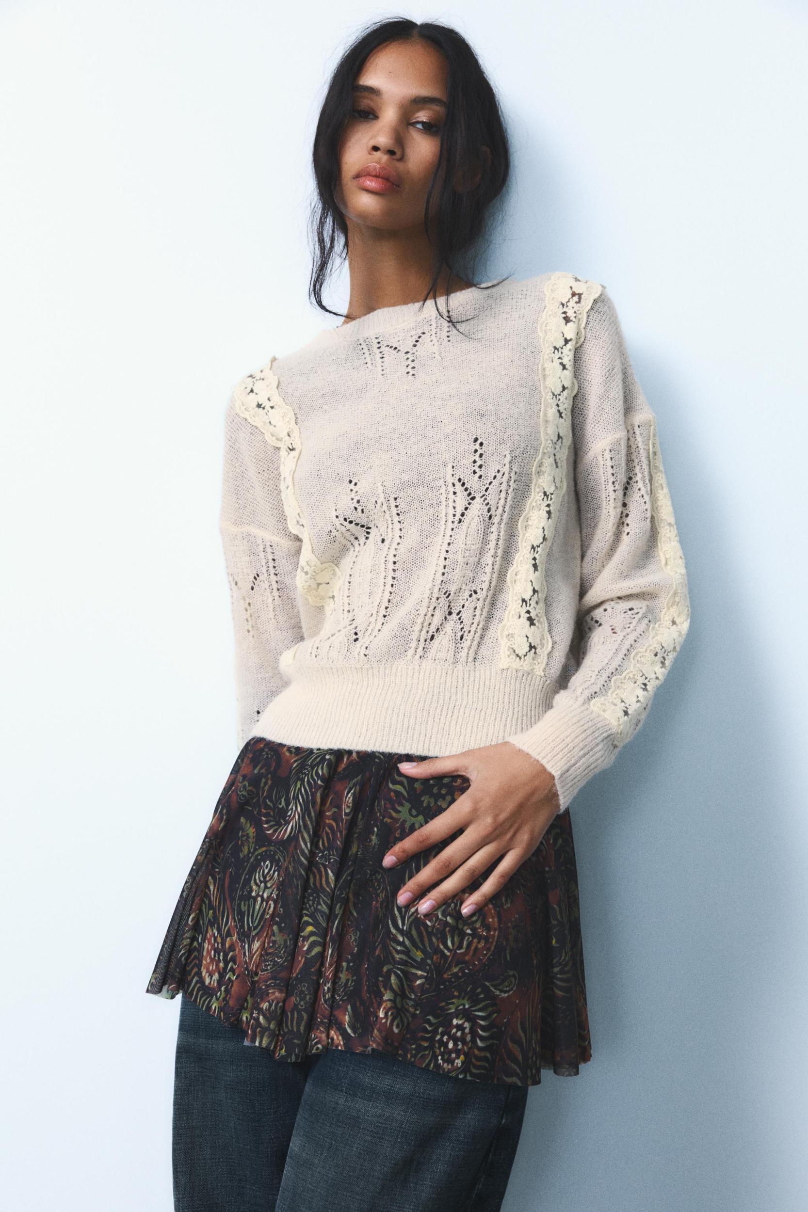 COMBINATION KNIT LACE SWEATER Product Image