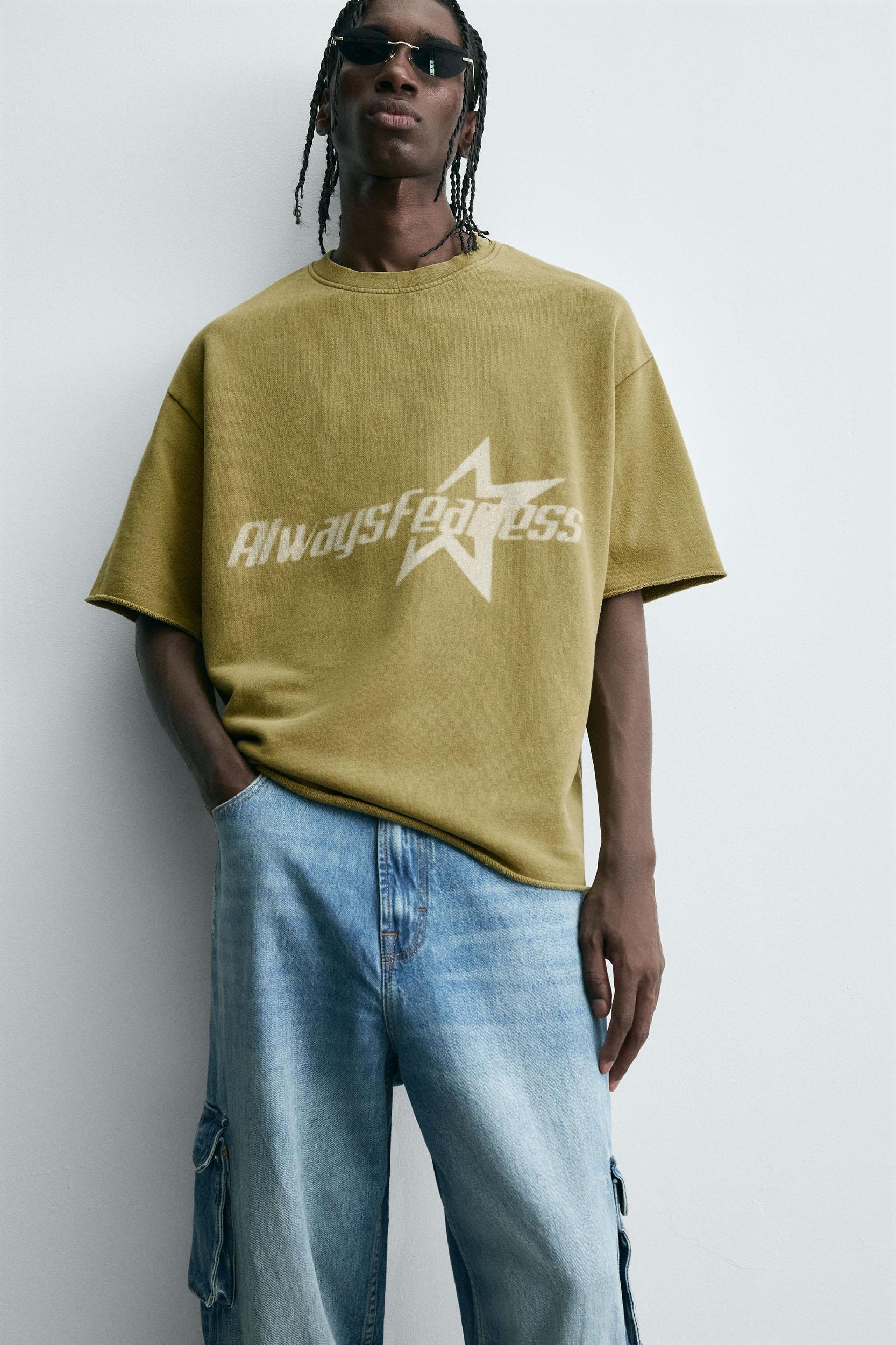 WASHED SWEATSHIRT WITH PRINTED TEXT Product Image