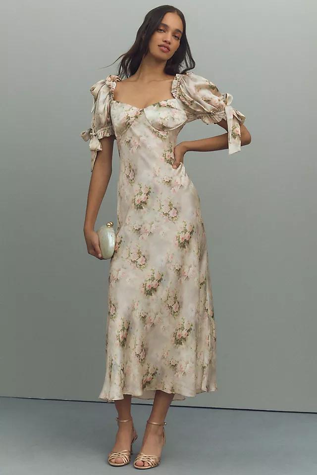 Selkie Poet Puff-Sleeve Sweetheart Silk Charmeuse Slip Midi Dress Product Image