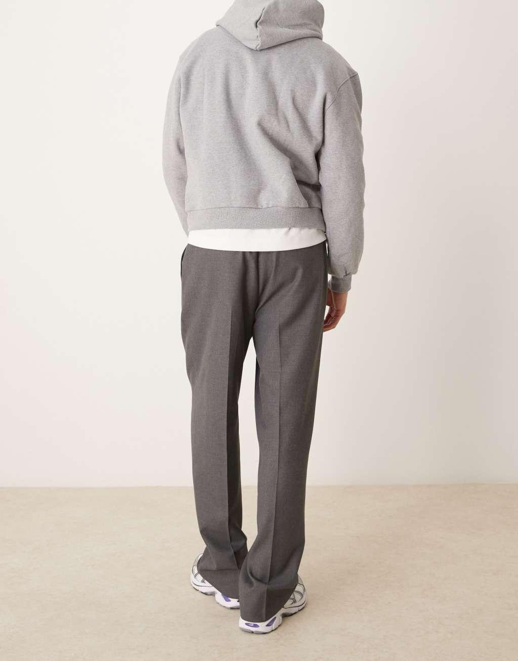 ASOS DESIGN pull on smart wide leg pants with front pleat in gray Product Image