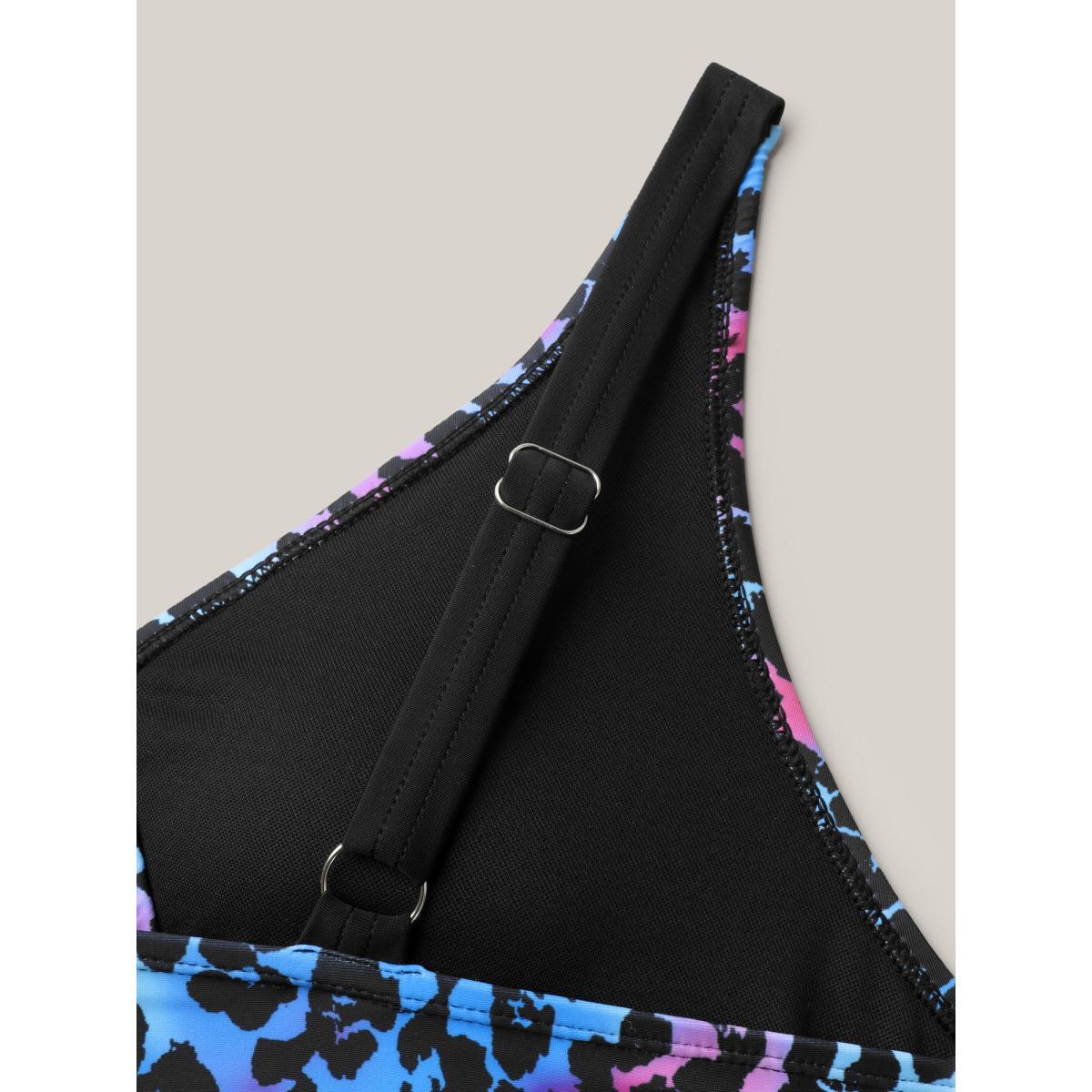 Plus Size Leopard Color Block One-Piece Swimsuit Women's Swimwear Aegean Beach Gathered Curve Bathing Suits High stretch One Pieces BloomChic 18-20/2X Product Image