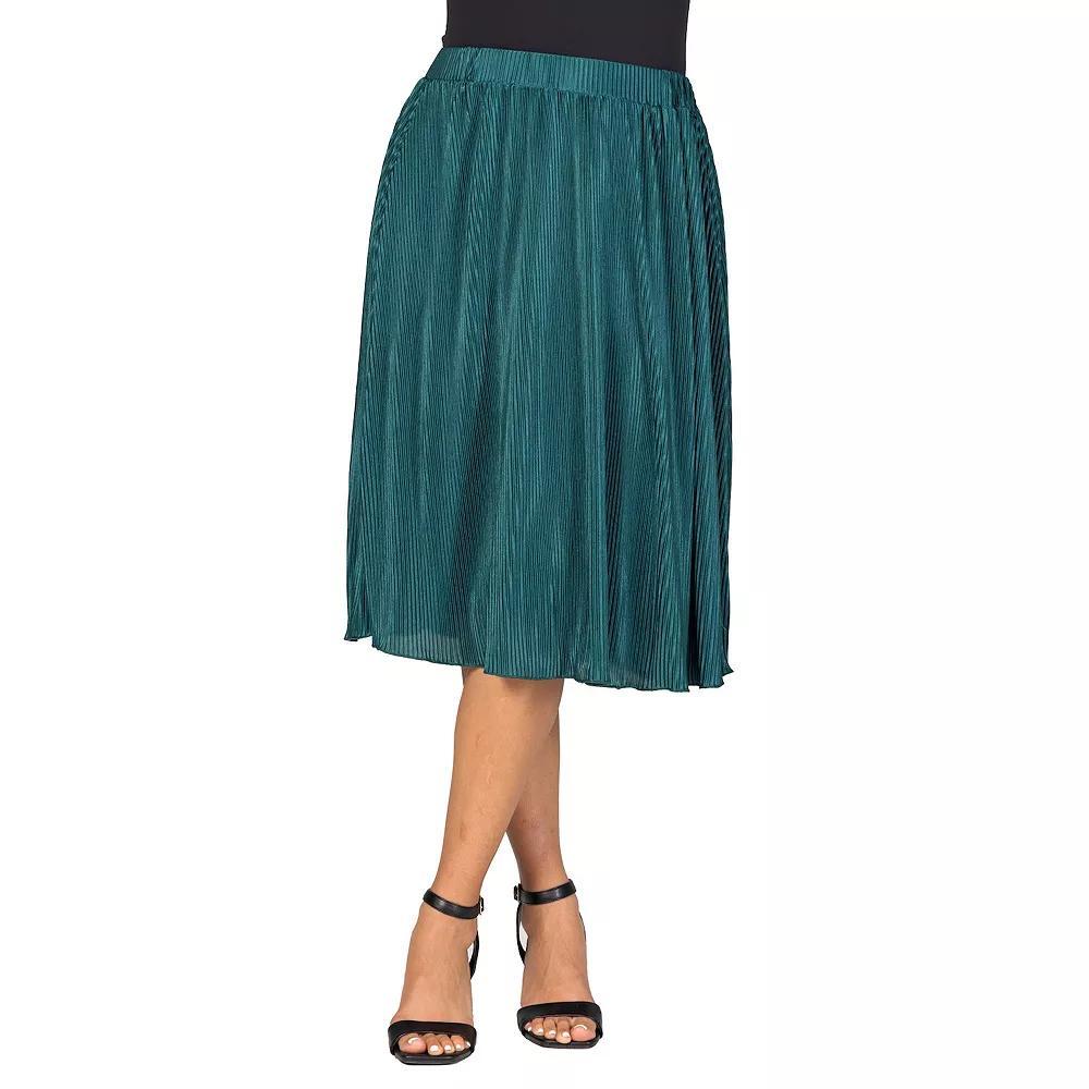 Women's 24Seven Comfort Apparel Elegant Accordion Pleated Elastic Waistband Party Midi Skirt, Size: Medium, Hunter Product Image