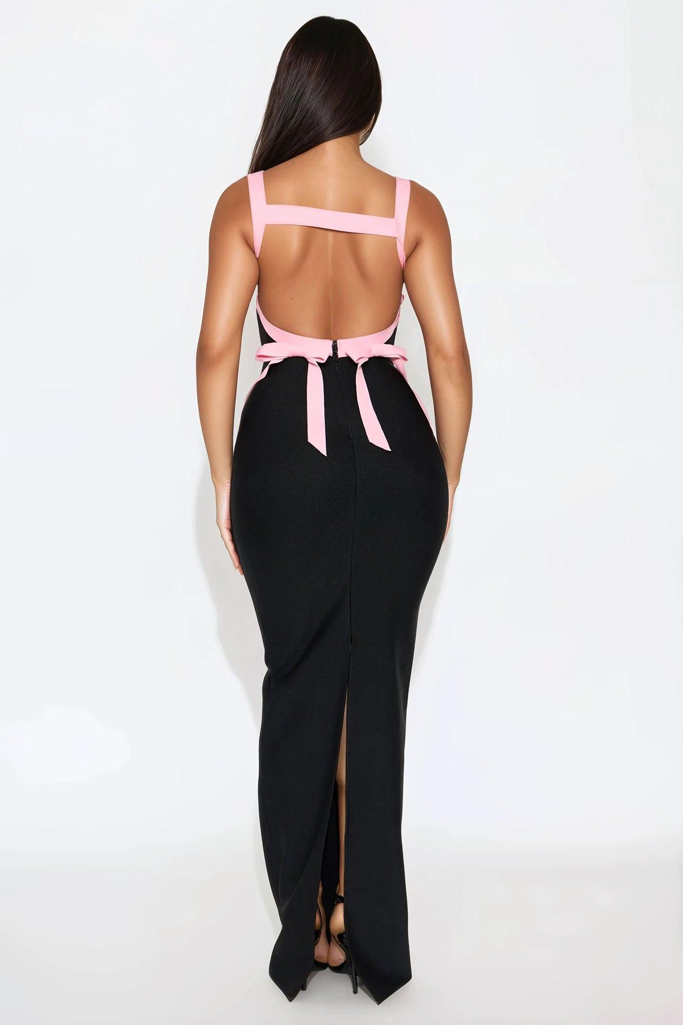 Wine And Dine Bandage Maxi Dress - Black/Pink Product Image