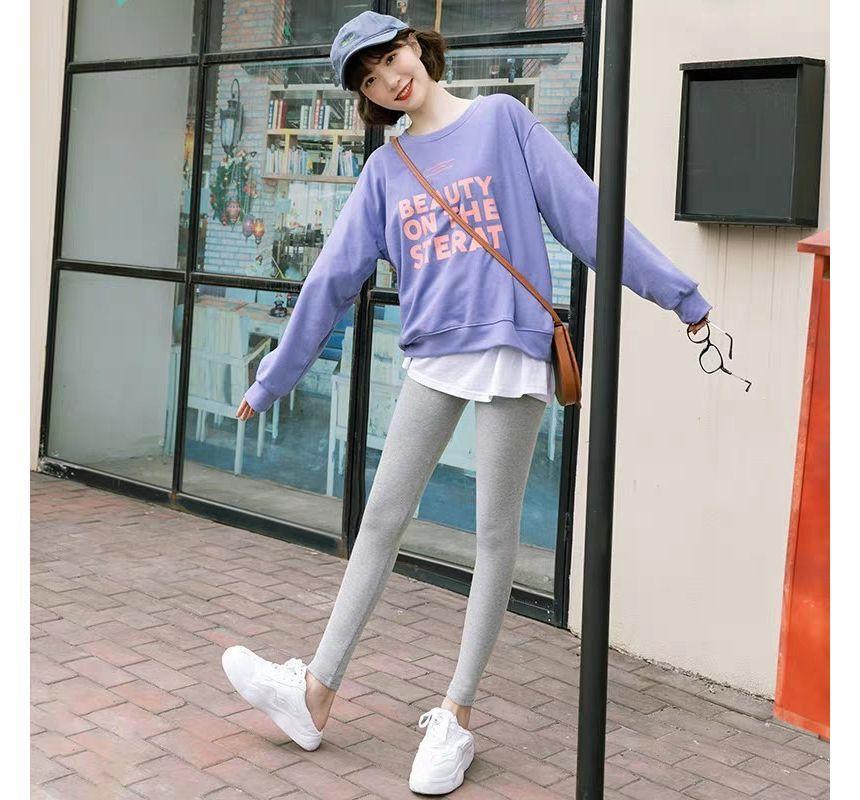 High Waist Plain Cropped Leggings Product Image