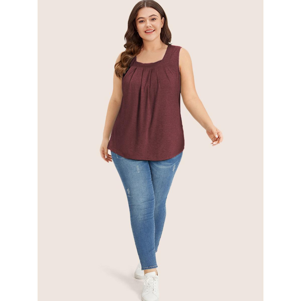 Plus Size Heather Plicated Detail Square Neck Tank Top Women Russet Casual Non U-neck Everyday Tank Tops Camis BloomChic 14-16/1X Product Image