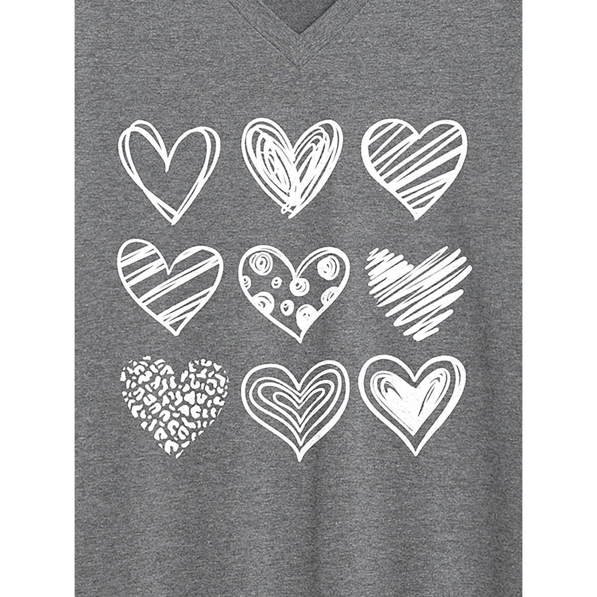 Plus Size Every Heart Printed V-Neck T-Shirt DarkGray Women Non Art&design V-neck Everyday-Casual T-shirts BloomChic 30/6X Product Image