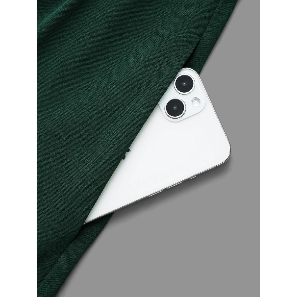 Plus Size Plain Notched Pleated Midi Dress DarkGreen Women At the Office Pleated Flat collar Long Sleeve Curvy BloomChic 10/M Product Image