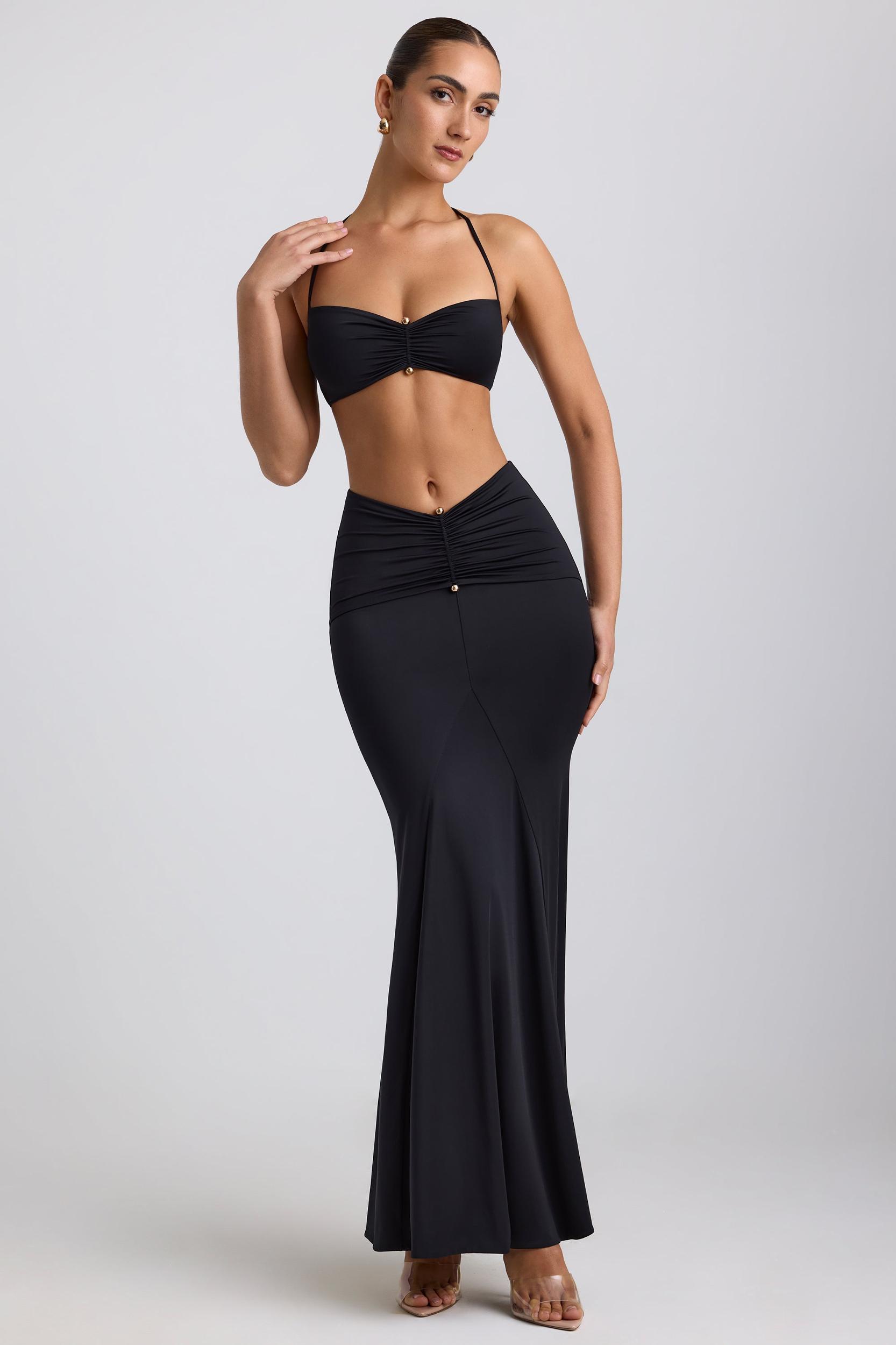 Slinky Jersey Hardware Detail Halterneck Bralette in Black Product Image
