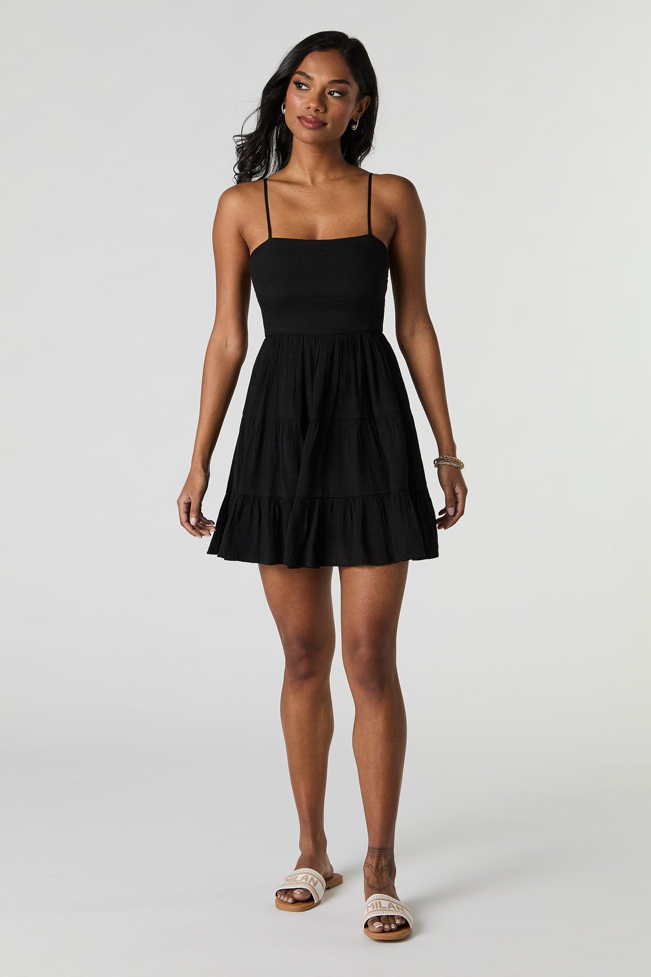 Tie Back Tiered Mini Dress with Built-In Cups Female Product Image