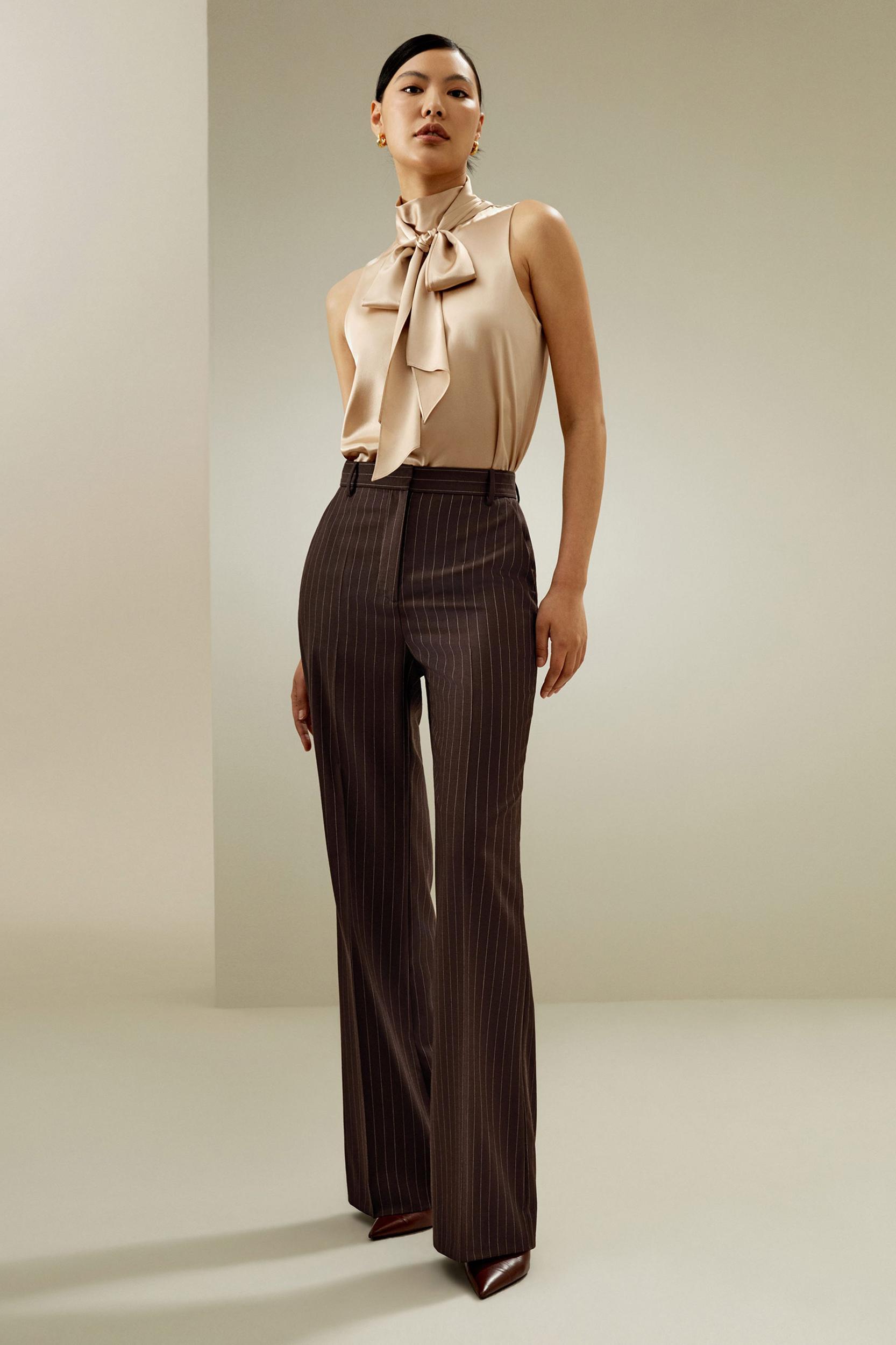 Sleeveless Tie-Neck Silk Blouse Product Image