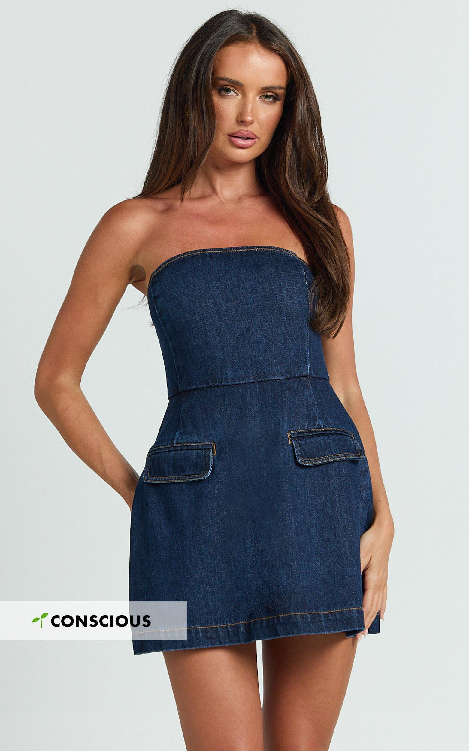 Hannah Playsuit - Denim Strapless A Line Playsuit in Indigo Wash Product Image