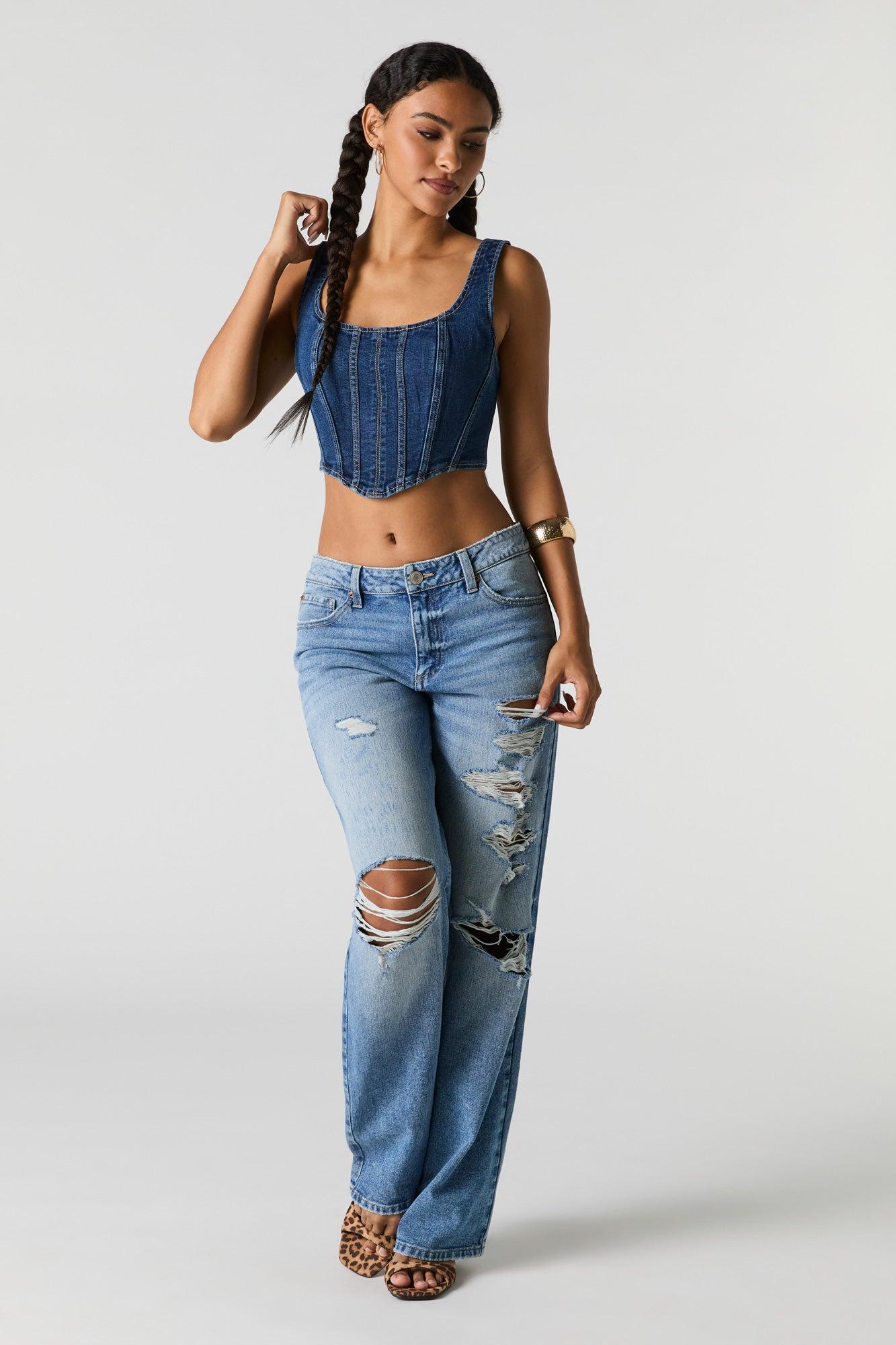Denim Square Neck Corset Tank Female Product Image