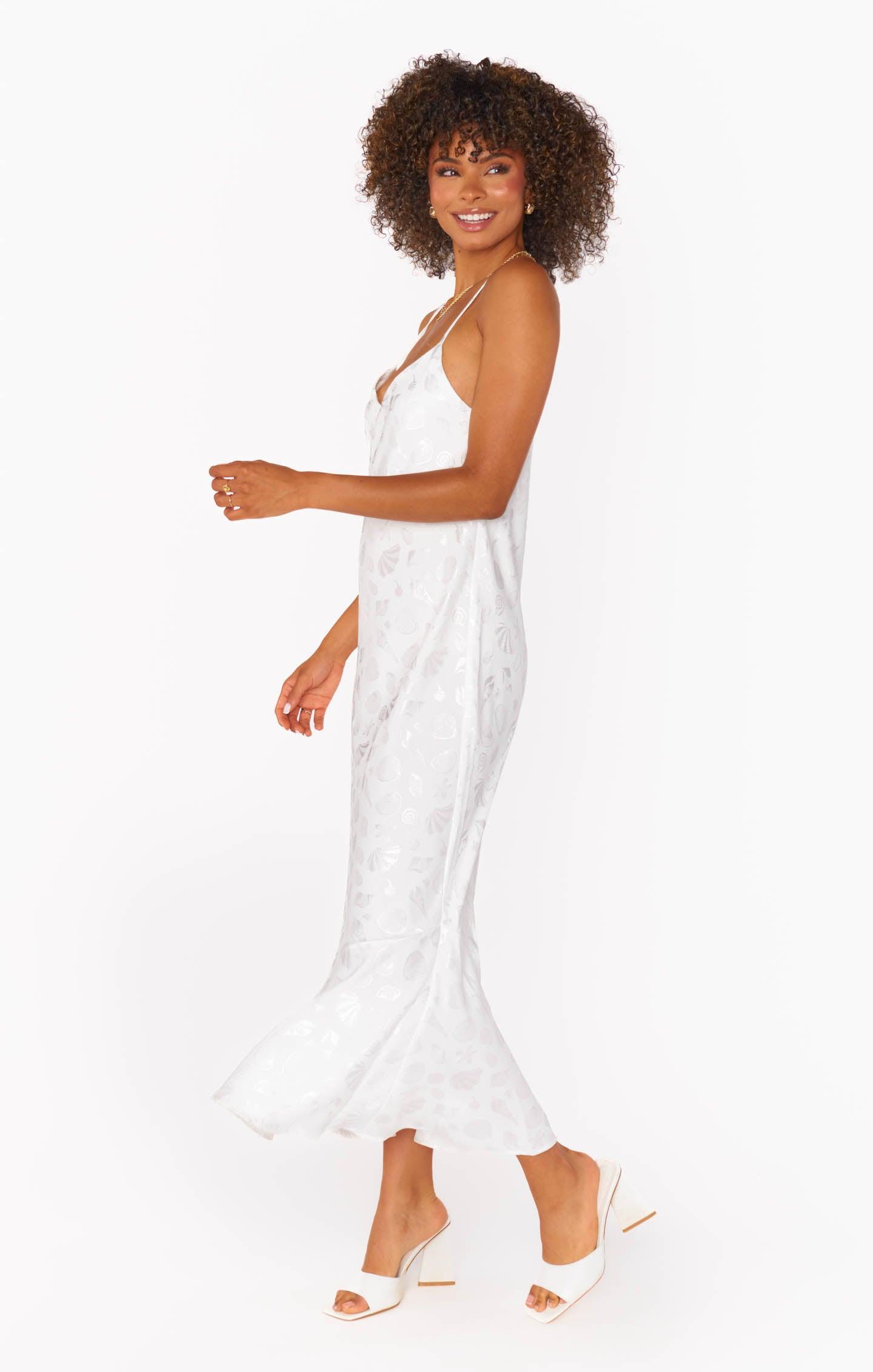 Uptown Slip Dress ~ White Shell Satin Product Image