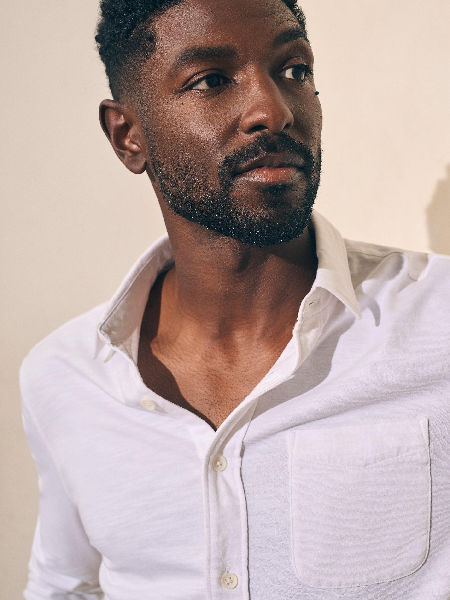 Sunwashed Knit Shirt (Single Pocket) - White Male Product Image