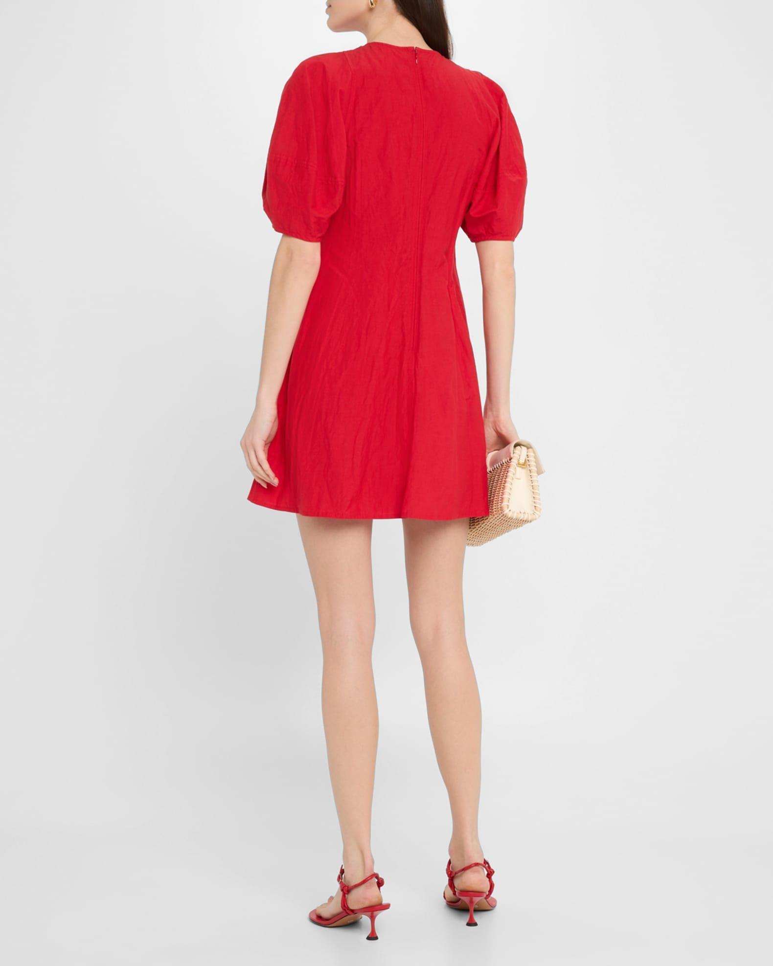 Bettina Topstitched Puff-Sleeve Mini Dress Product Image