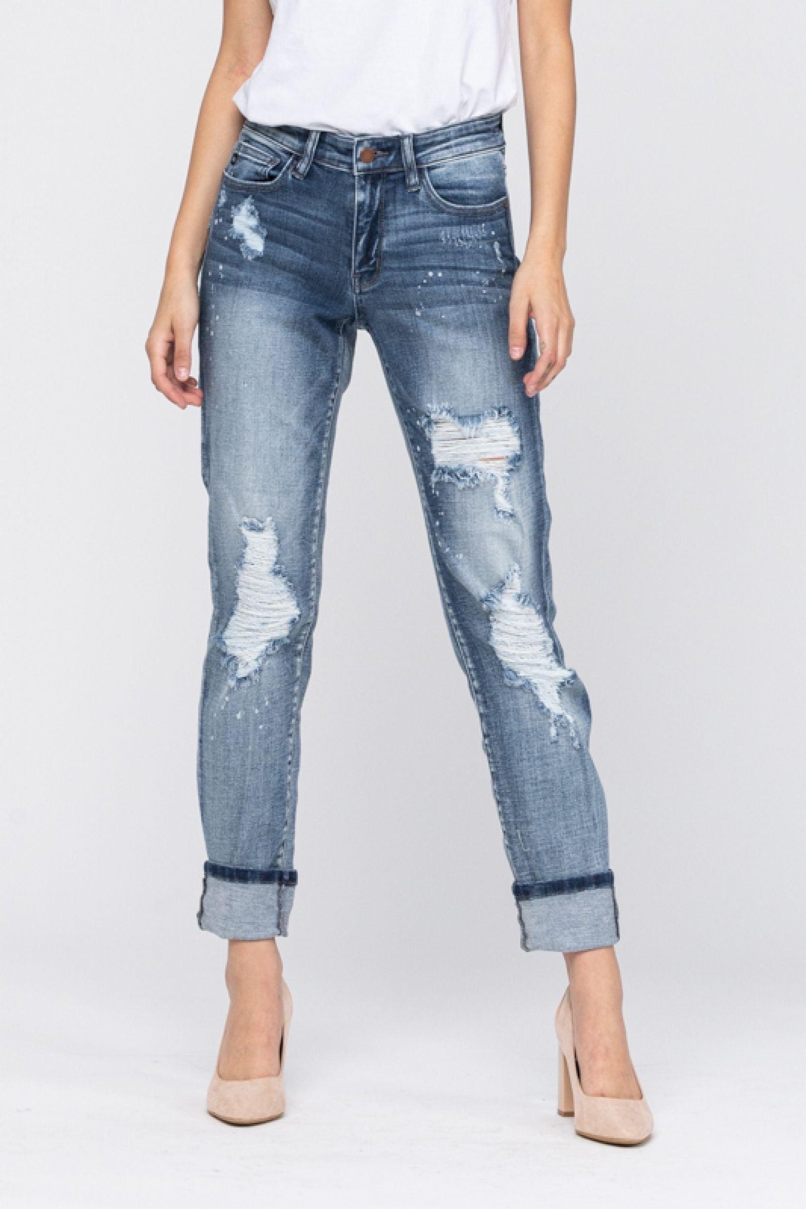 82169   Pamela DESTROYED BLEACH SPLATTER BOYFRIEND by Judy Blue Jeans Product Image