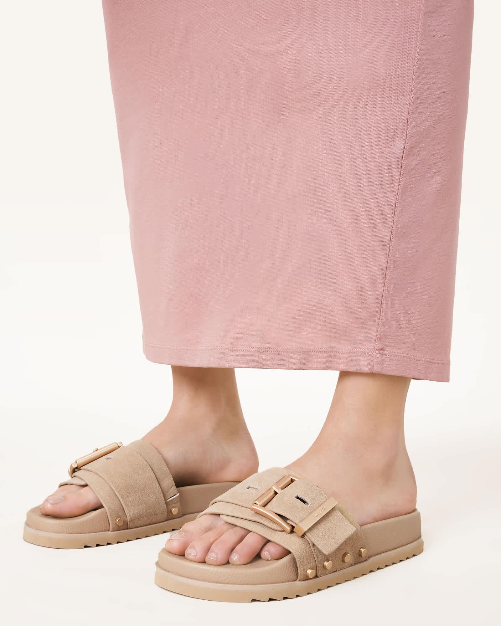 Ellie Studded Buckle Leather Sliders Product Image