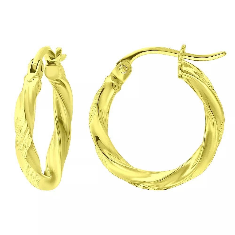 Aleure Precioso Sterling Silver Textured Twist Hoop Earrings, Women's, Size: 30MM, Gold Tone Product Image