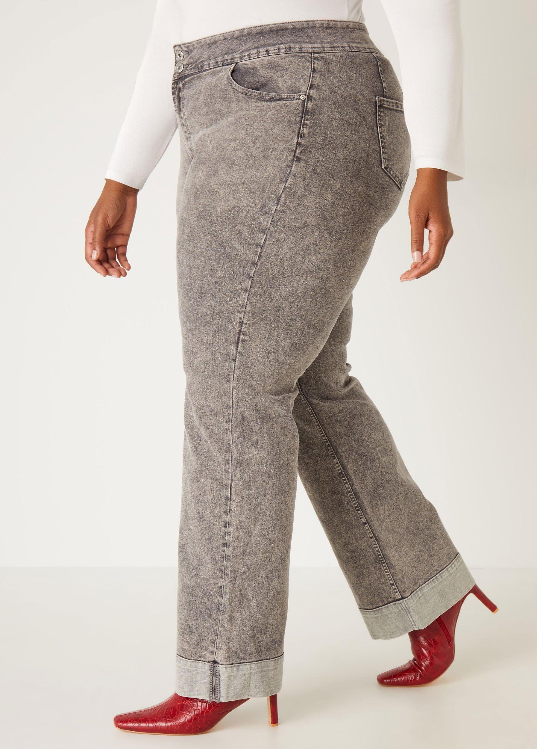 Cuffed Acid Wash Wide Leg Jeans Product Image