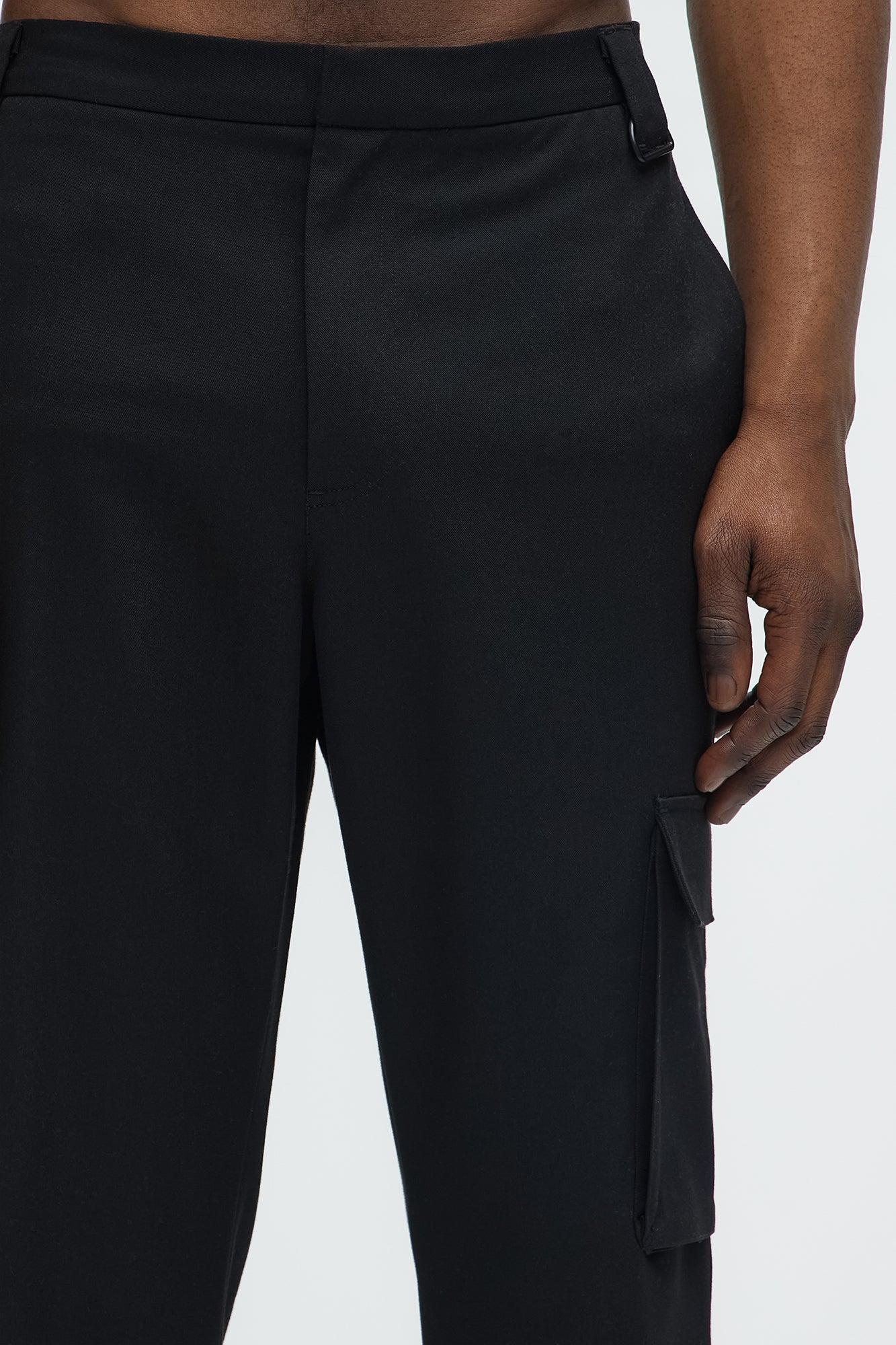Gabardine Straight Tapered Cargo Pants - Black Product Image
