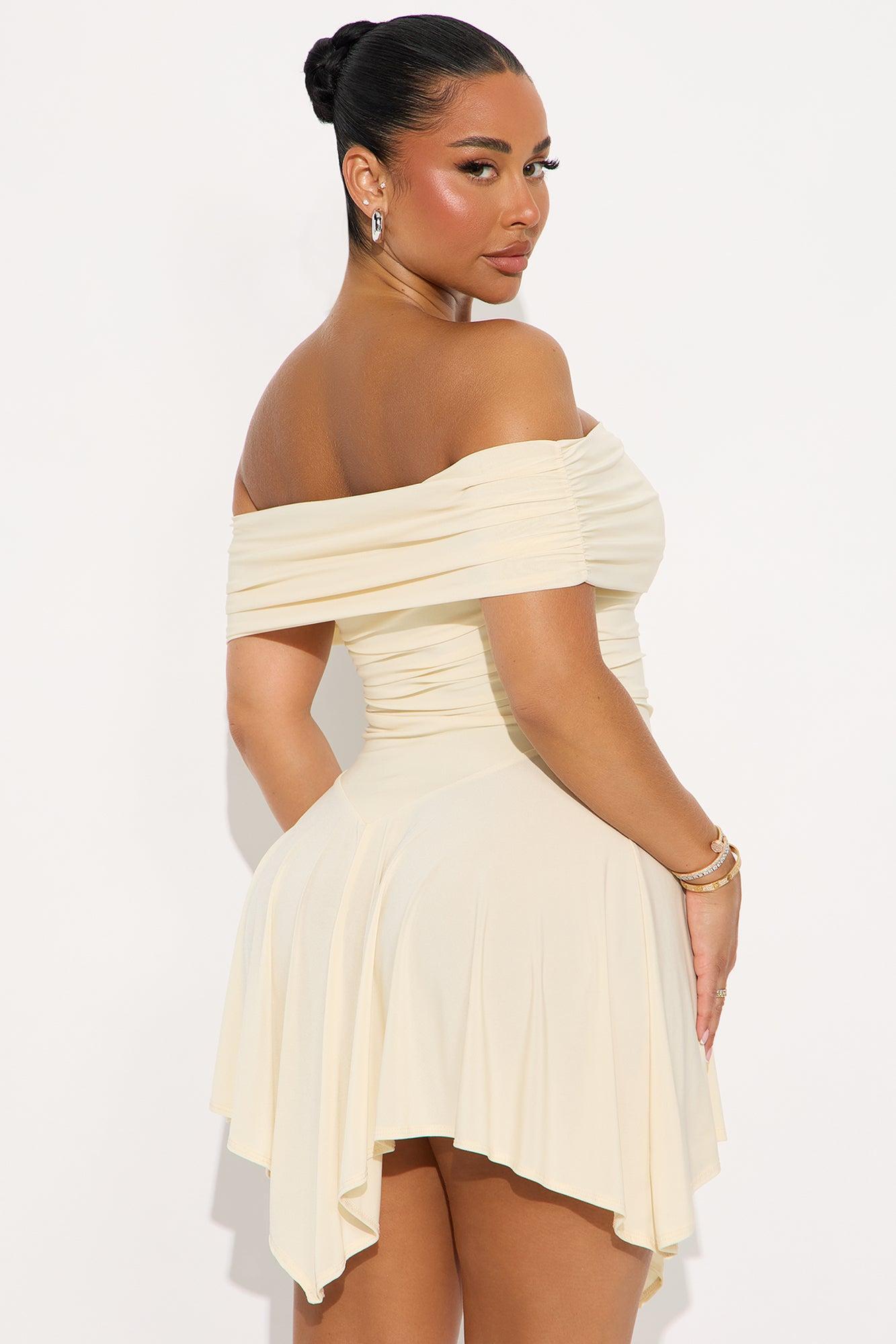 Penelope Off Shoulder Mini Dress - Cream Product Image