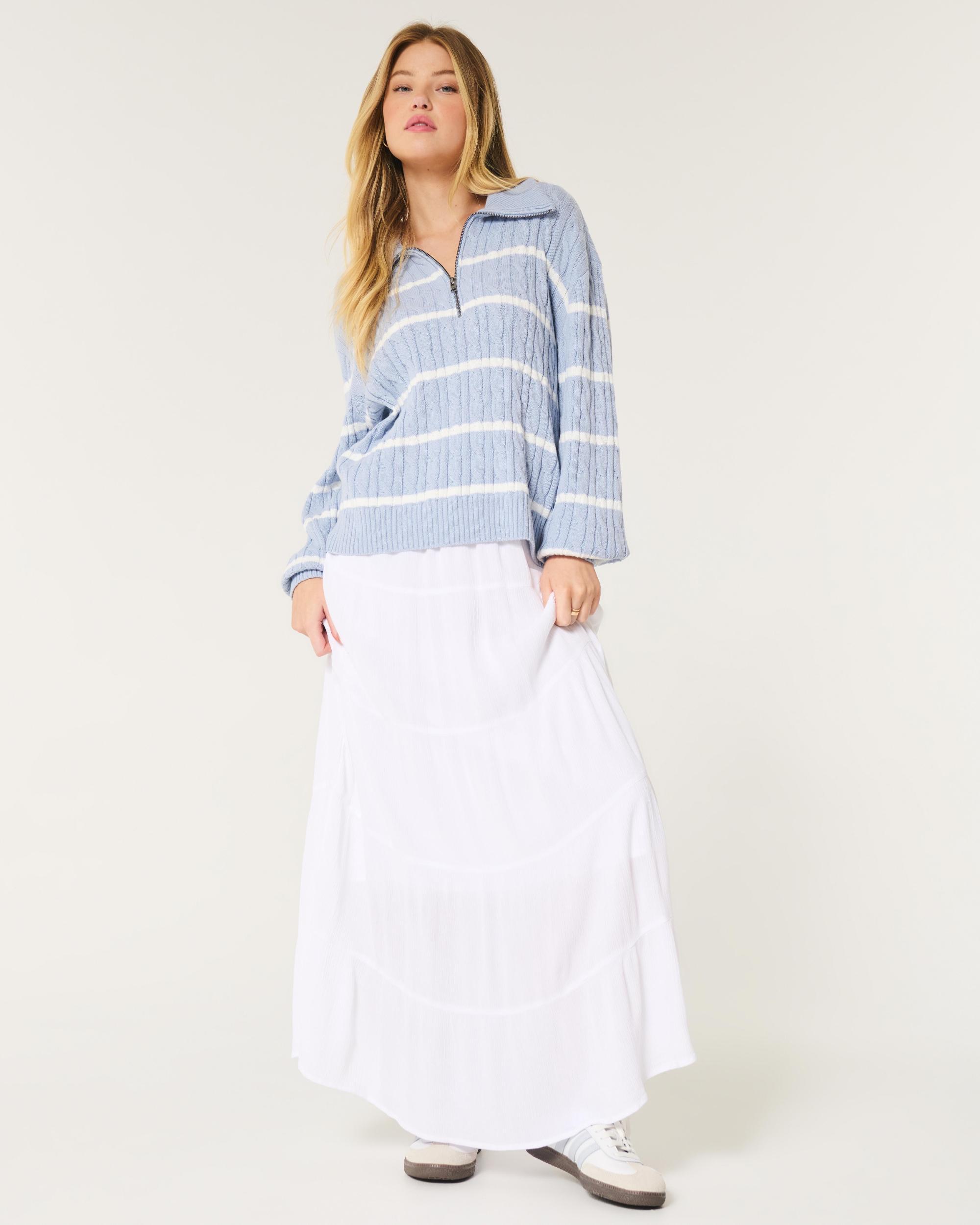 Oversized Cable-Knit Half-Zip Sweater Product Image