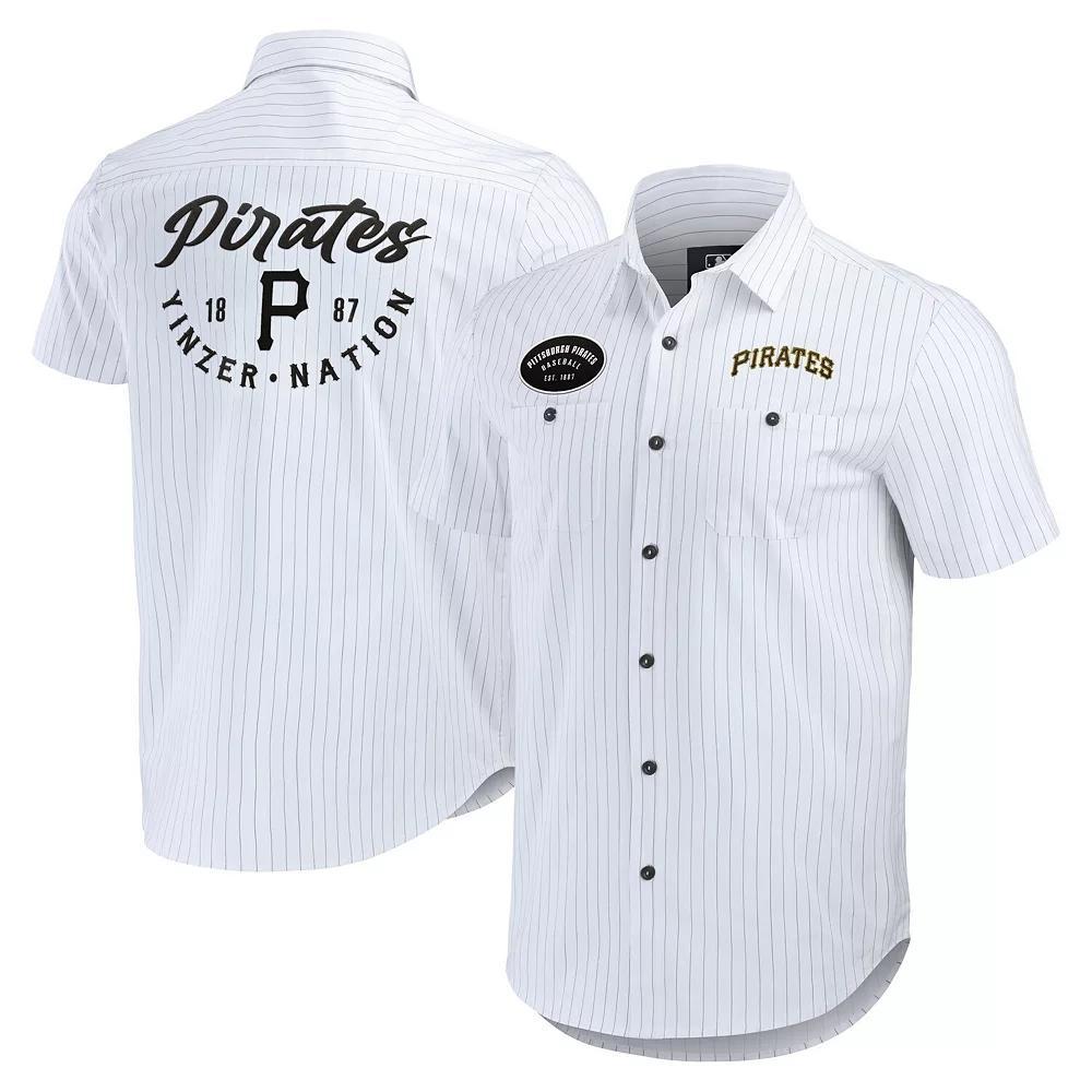 Men's Darius Rucker Collection by Fanatics White Pittsburgh Pirates Pin Stripe Short Sleeve Button-Up Shirt, Size: Medium Product Image