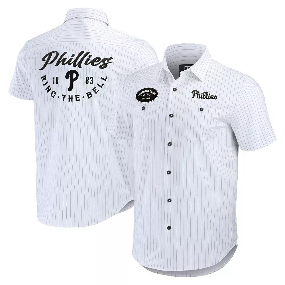 Men's Darius Rucker Collection by Fanatics White Philadelphia Phillies Pin Stripe Short Sleeve Button-Up Shirt, Size: Medium Product Image
