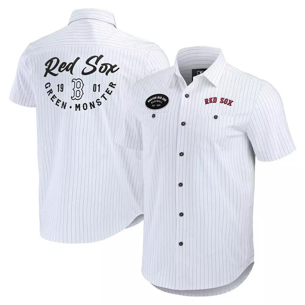 Men's Darius Rucker Collection by Fanatics White Boston Red Sox Pin Stripe Short Sleeve Button-Up Shirt, Size: Small Product Image