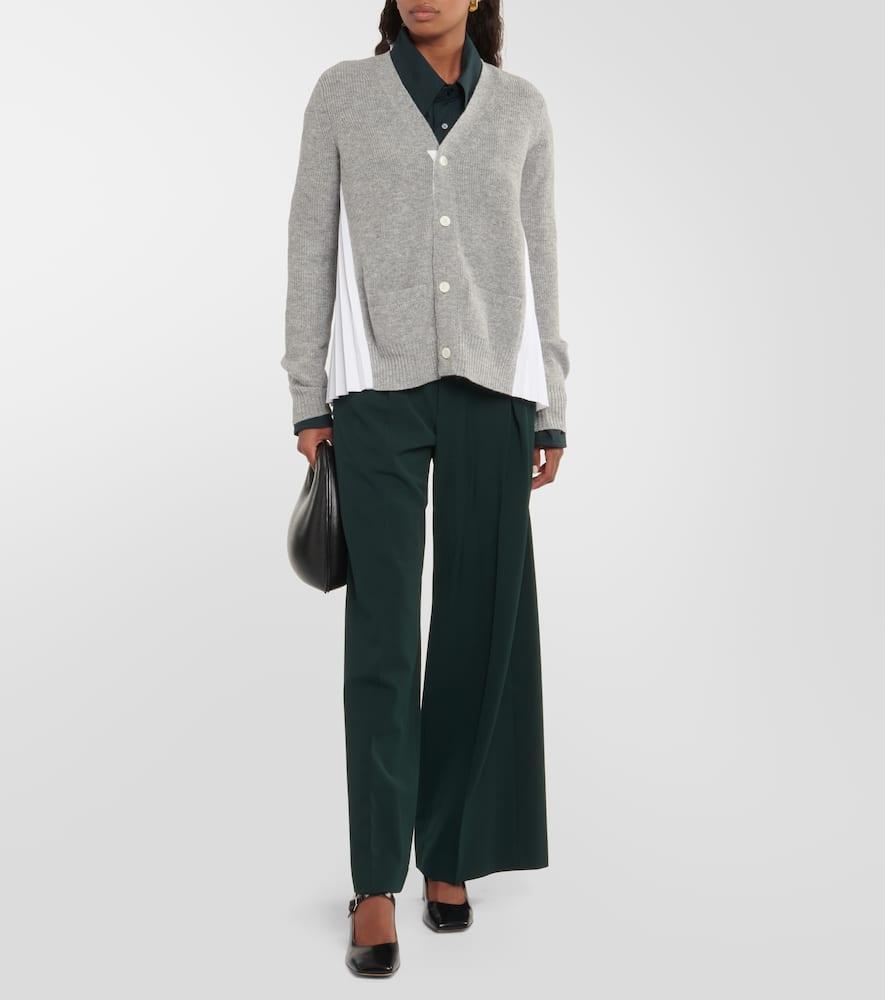 SACAI Grey & White Pleated Back Cardigan In Light Grey Product Image