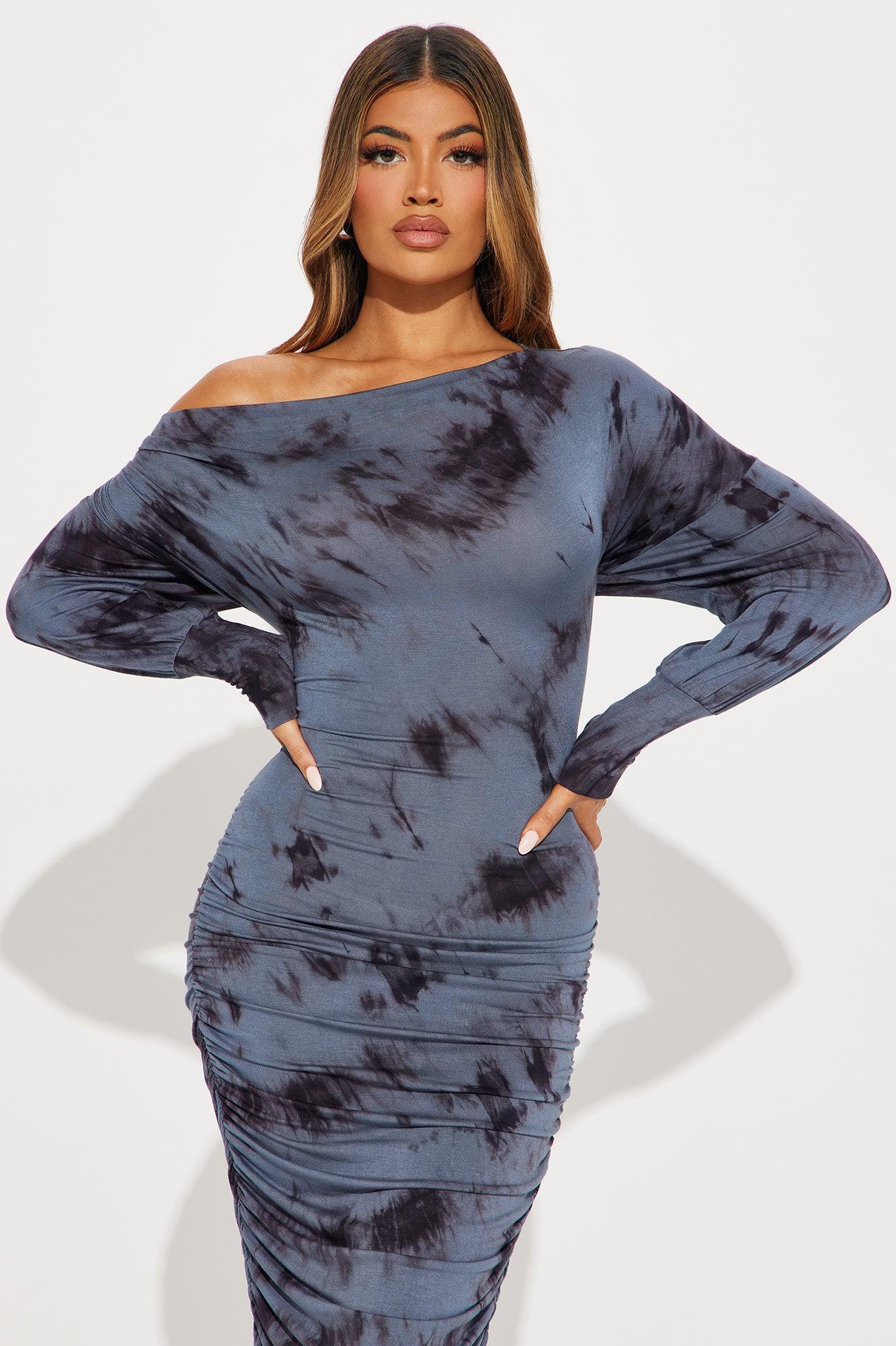 Hailey One Shoulder Midi Dress - Denim Product Image