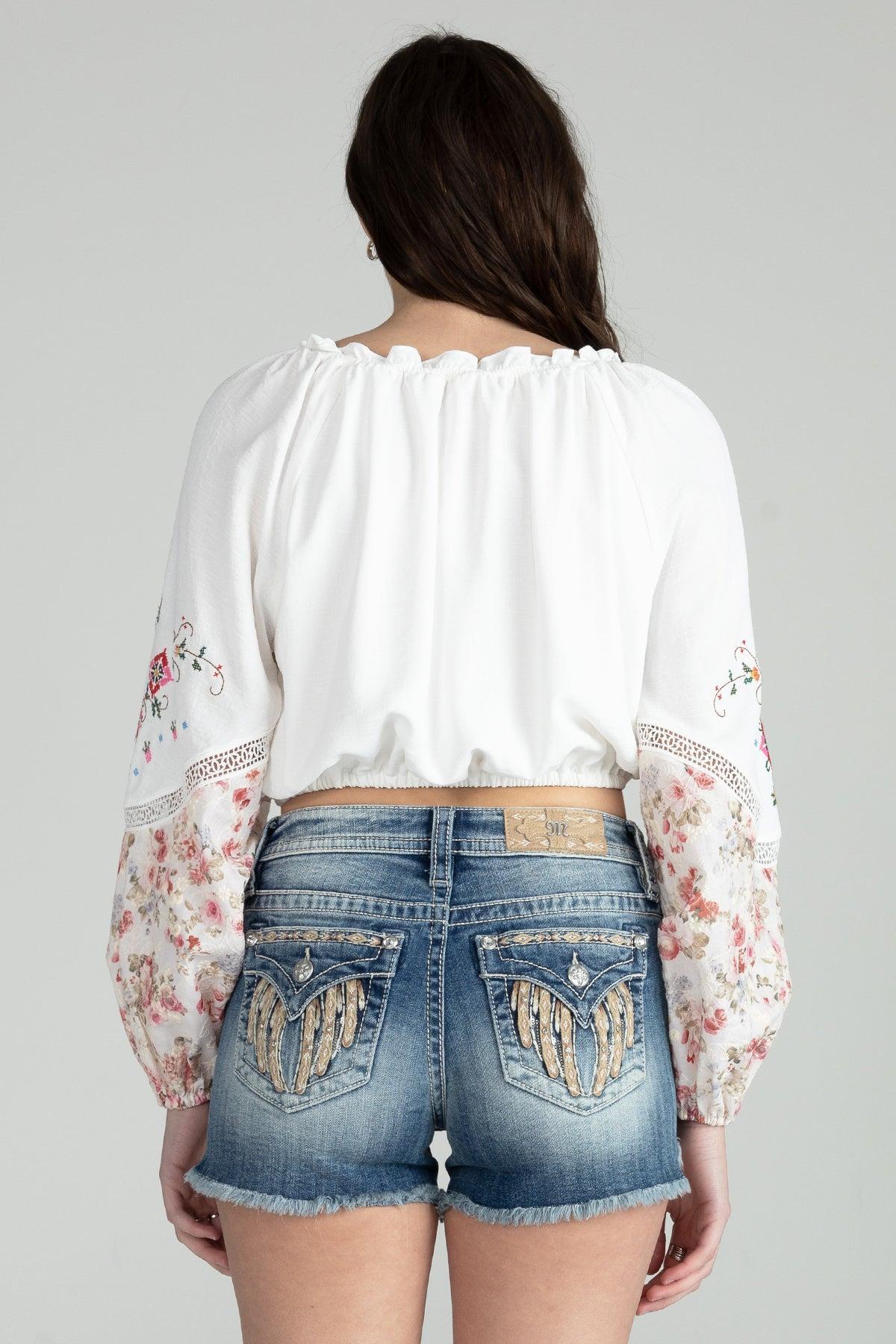 Floral Puff Long Sleeve Embroidered Top Product Image