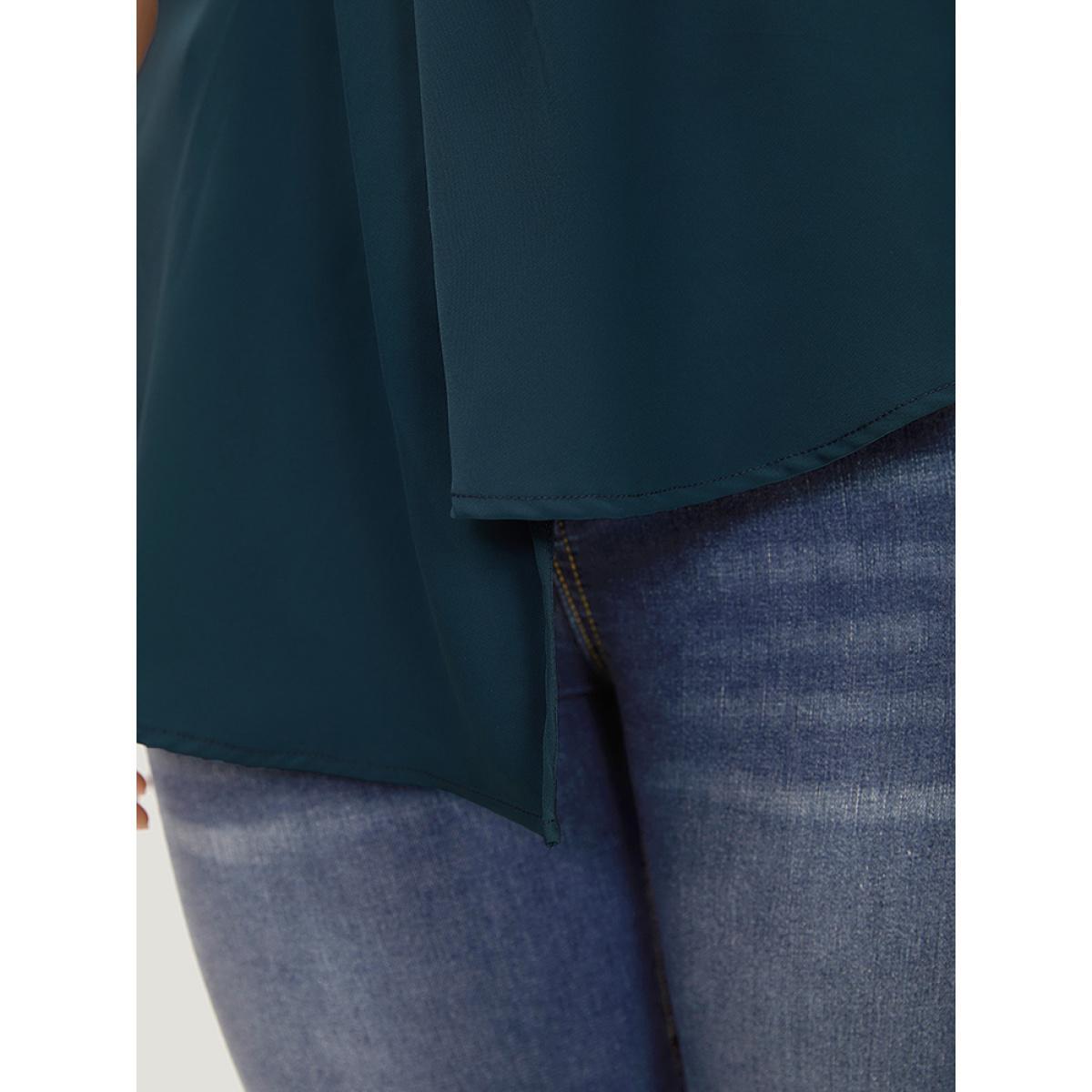 Plus Size Indigo Plain Twist Front Dolman Sleeve Asymmetrical Hem Blouse Women Office Short sleeve V-neck Dailywear Blouses BloomChic 30/6X Product Image