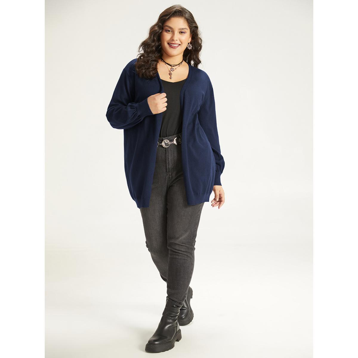Plus Size Supersoft Essentials Halloween Moon Open Front Puff Sleeve Cardigan Black Women Casual Loose Long Sleeve Festival-Halloween Cardigans BloomChic 18-20/2X Product Image