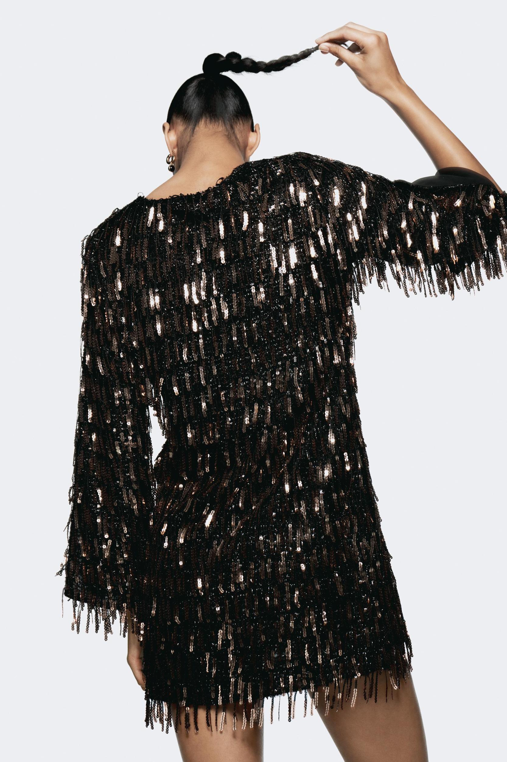 SEQUIN FRINGED MINI DRESS Product Image